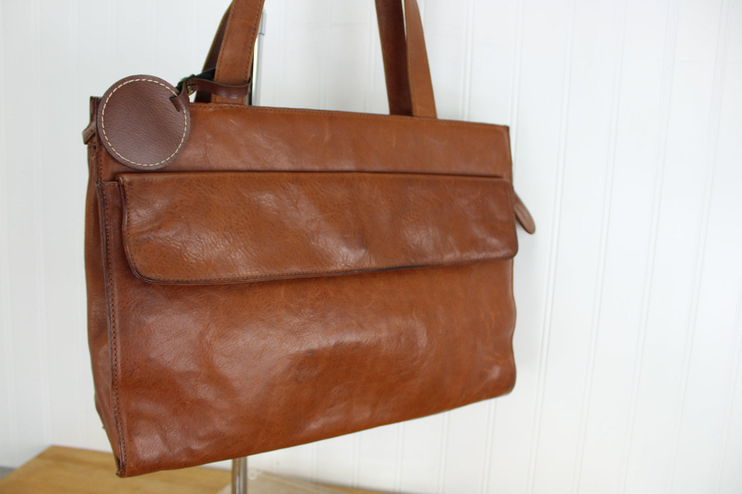 Talbot Leather Shoulder Bag - Envelope Career Briefcase Style - Supple Brown large front pocket
