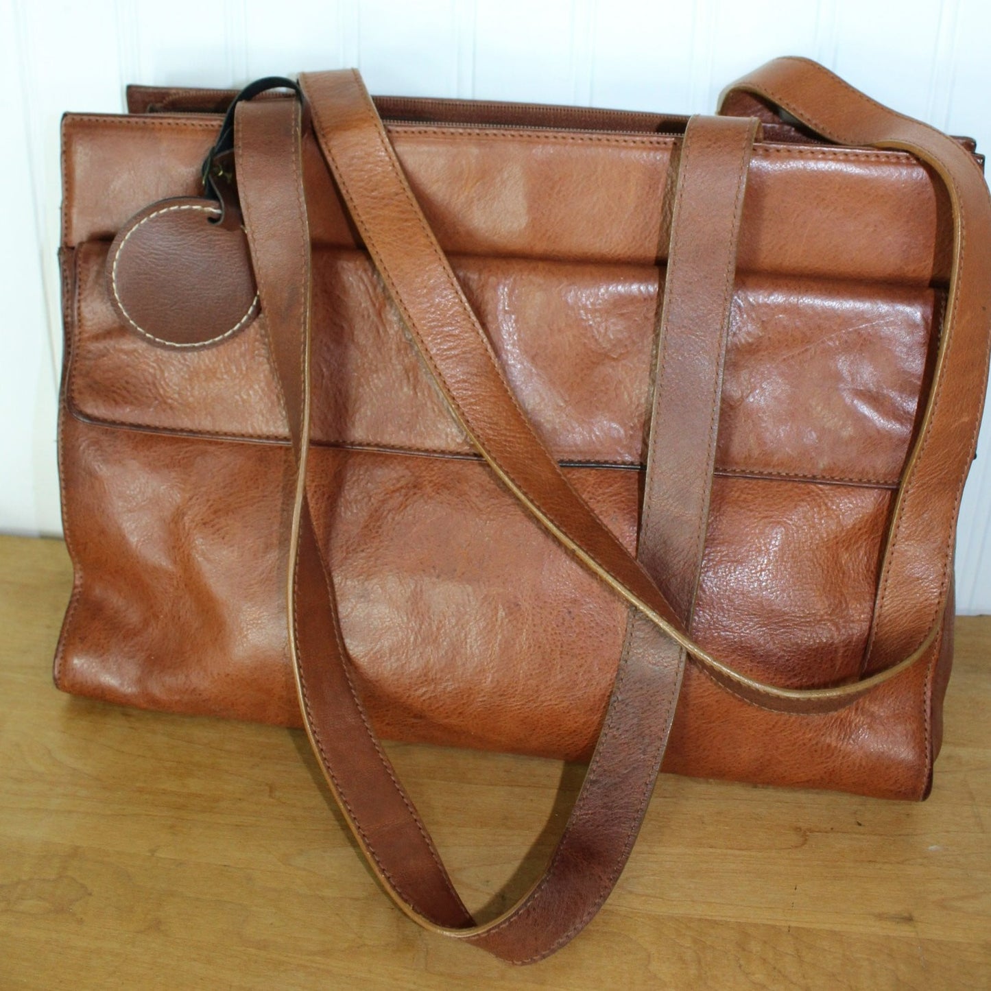 Talbot Leather Shoulder Bag - Envelope Career Briefcase Style - Supple Brown slim satchel