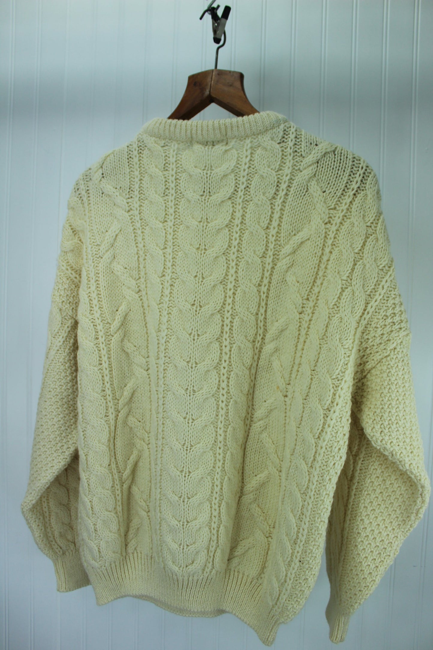 Blarney Mens Wool Pullover Sweater - Ivory Aran Style - XLarge - Ireland UK