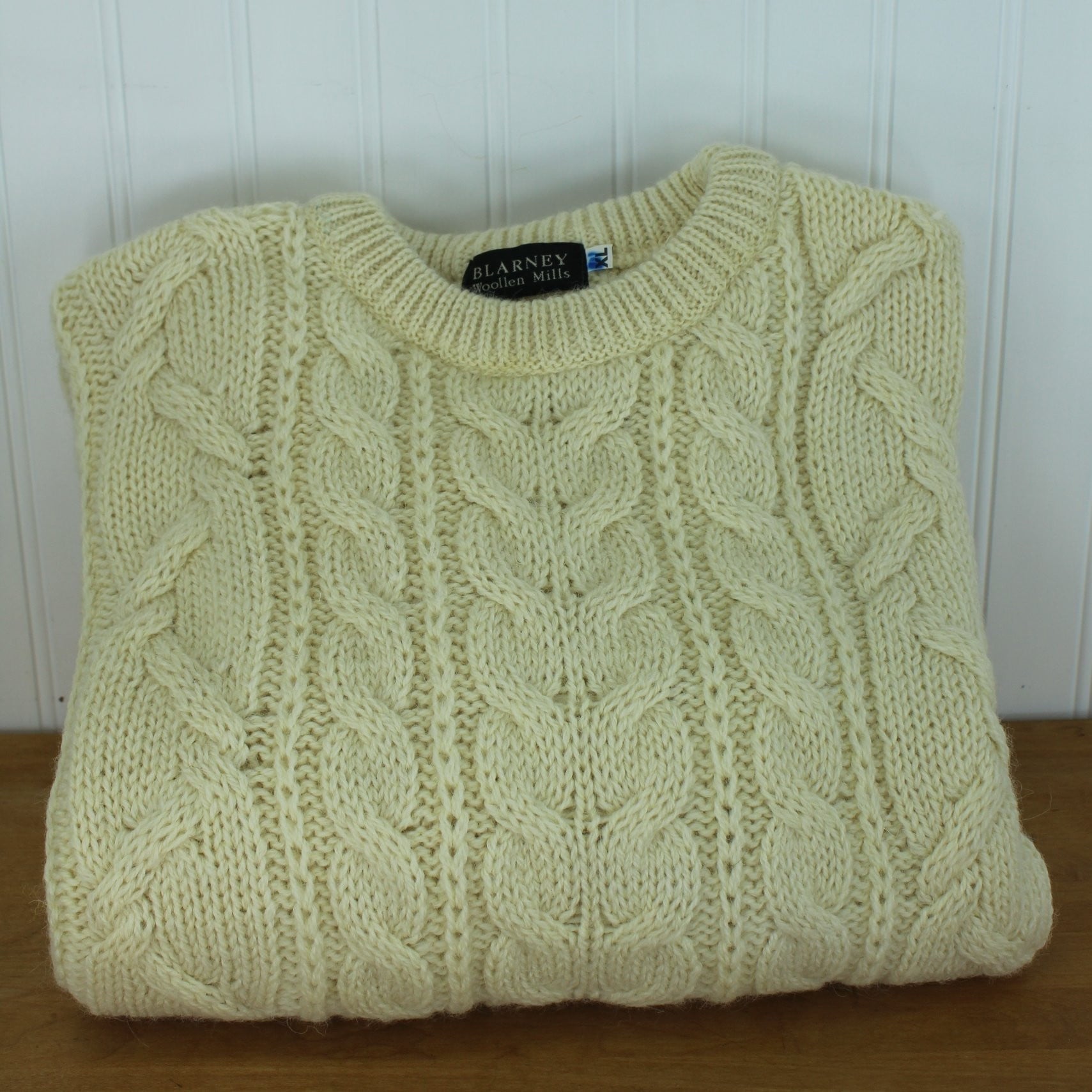Blarney Mens Wool Pullover Sweater - Ivory Aran Style - XLarge - Ireland soft comfy
