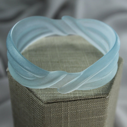 Baby Blue Bracelet Carved Frosted Ribbon Design Vintage Bangle