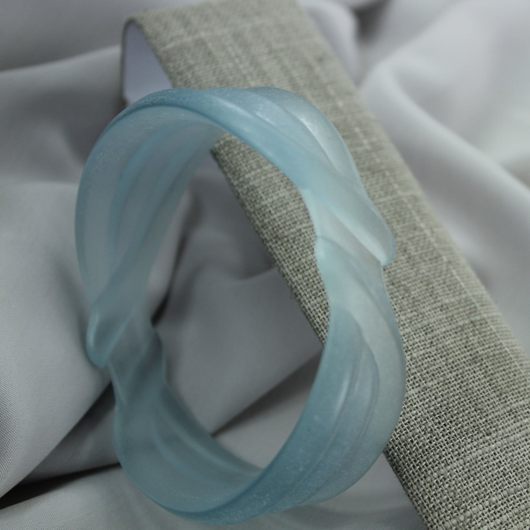 Baby Blue Bracelet Carved Frosted Ribbon Design Vintage Bangle Pale