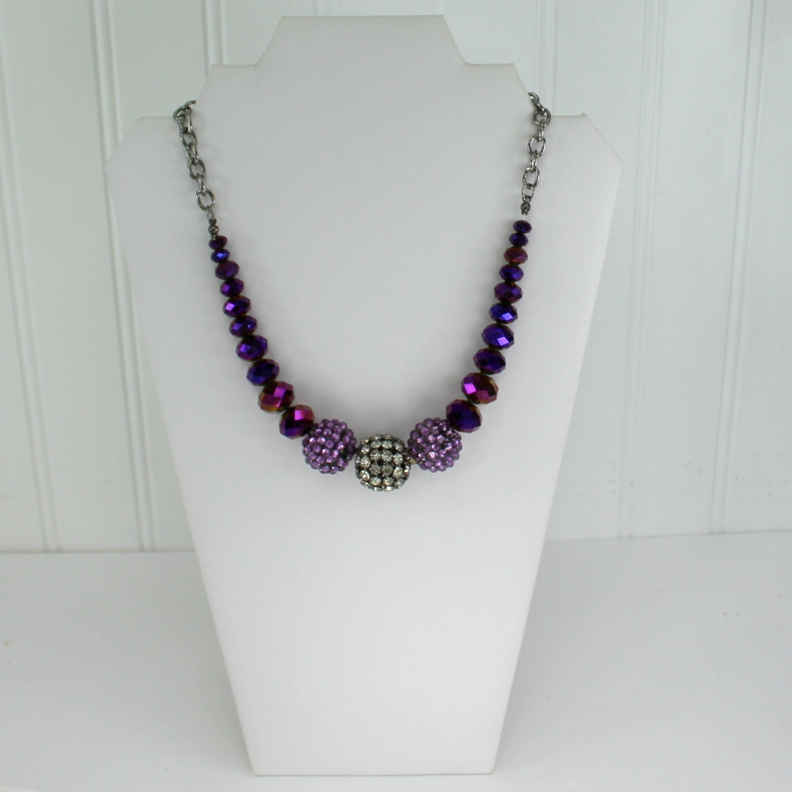 Designed signed Necklace Amethyst Crystal & Iridescent Cut Beads Alive with Sparkle