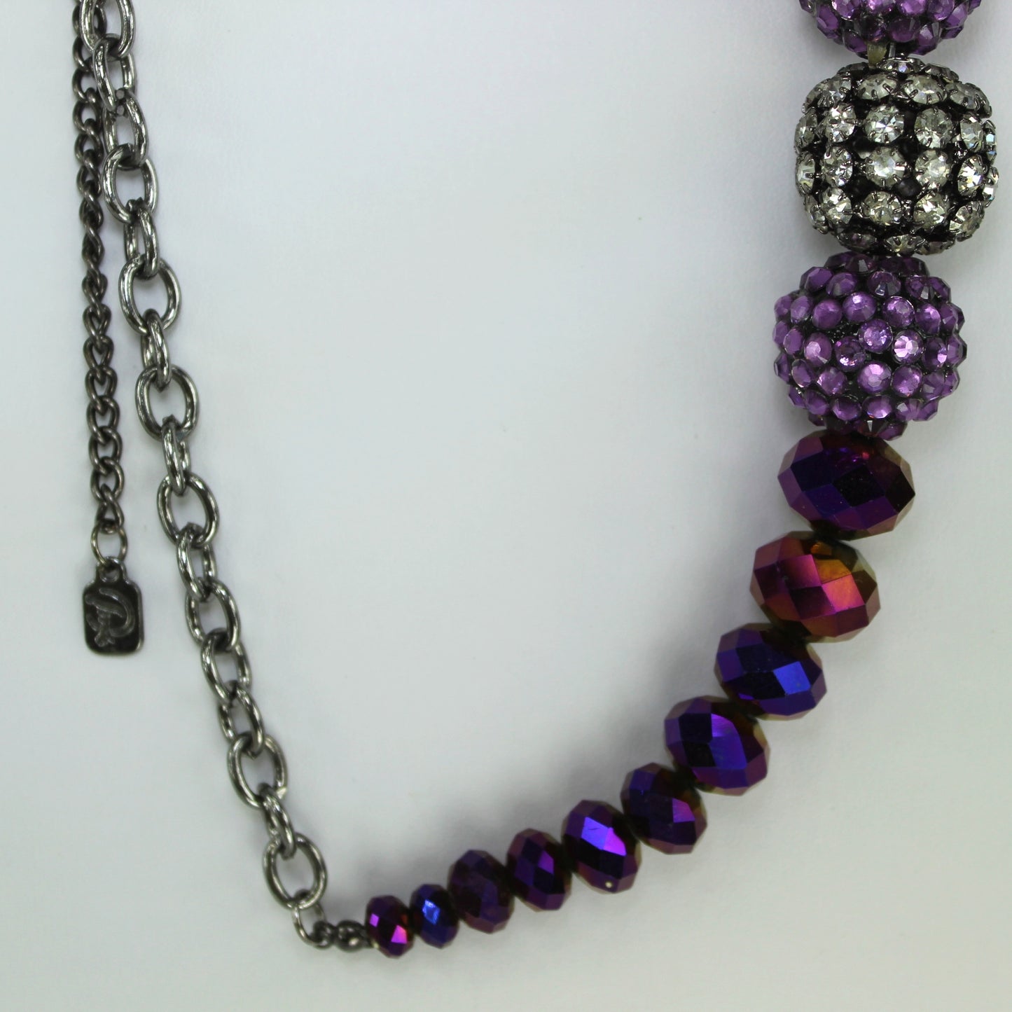 Designed signed Necklace Amethyst Crystal & Iridescent Cut Beads Alive with Sparkle cut heavy glass iridescent beads