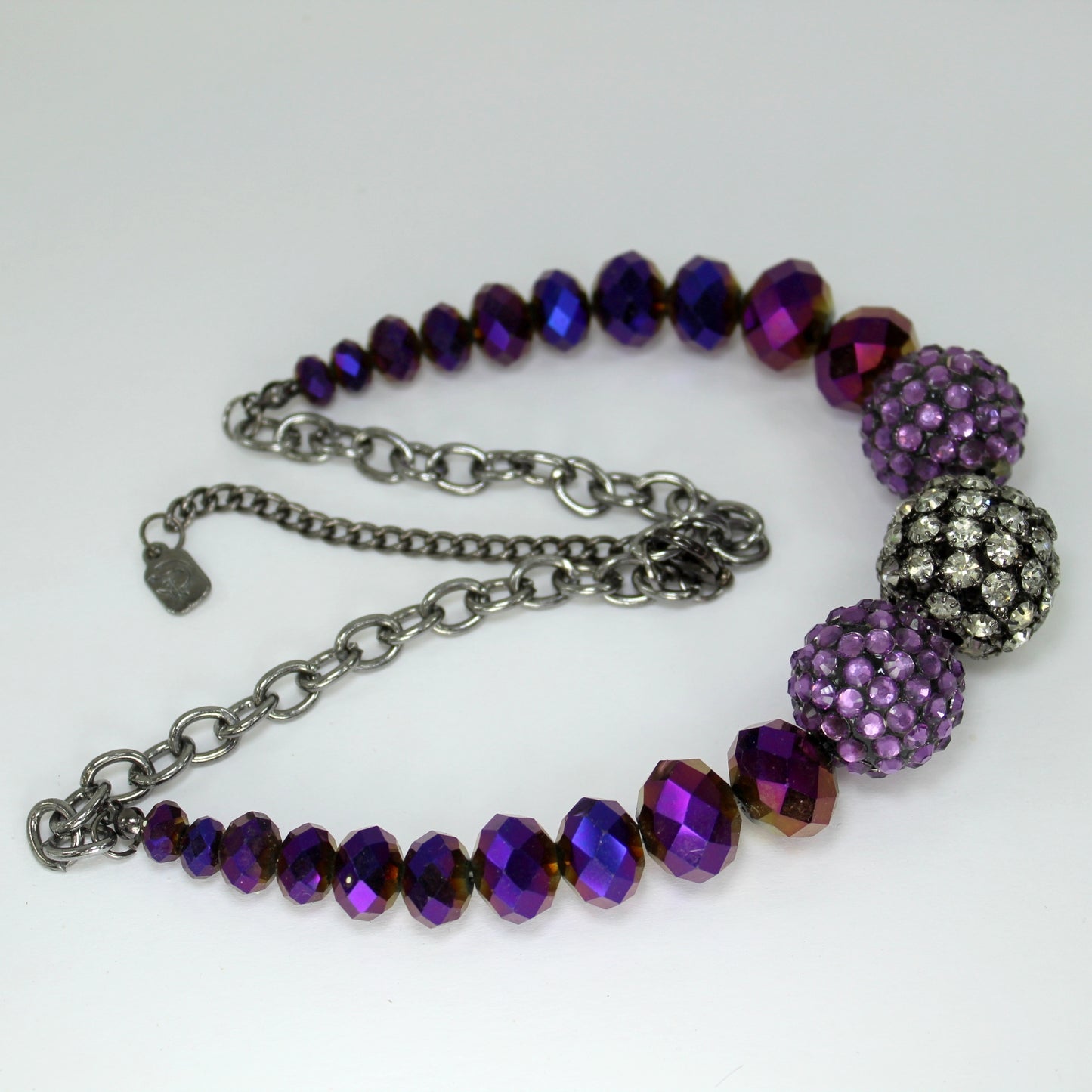 Designed signed Necklace Amethyst Crystal & Iridescent Cut Beads Alive with Sparkle showy runway necklace