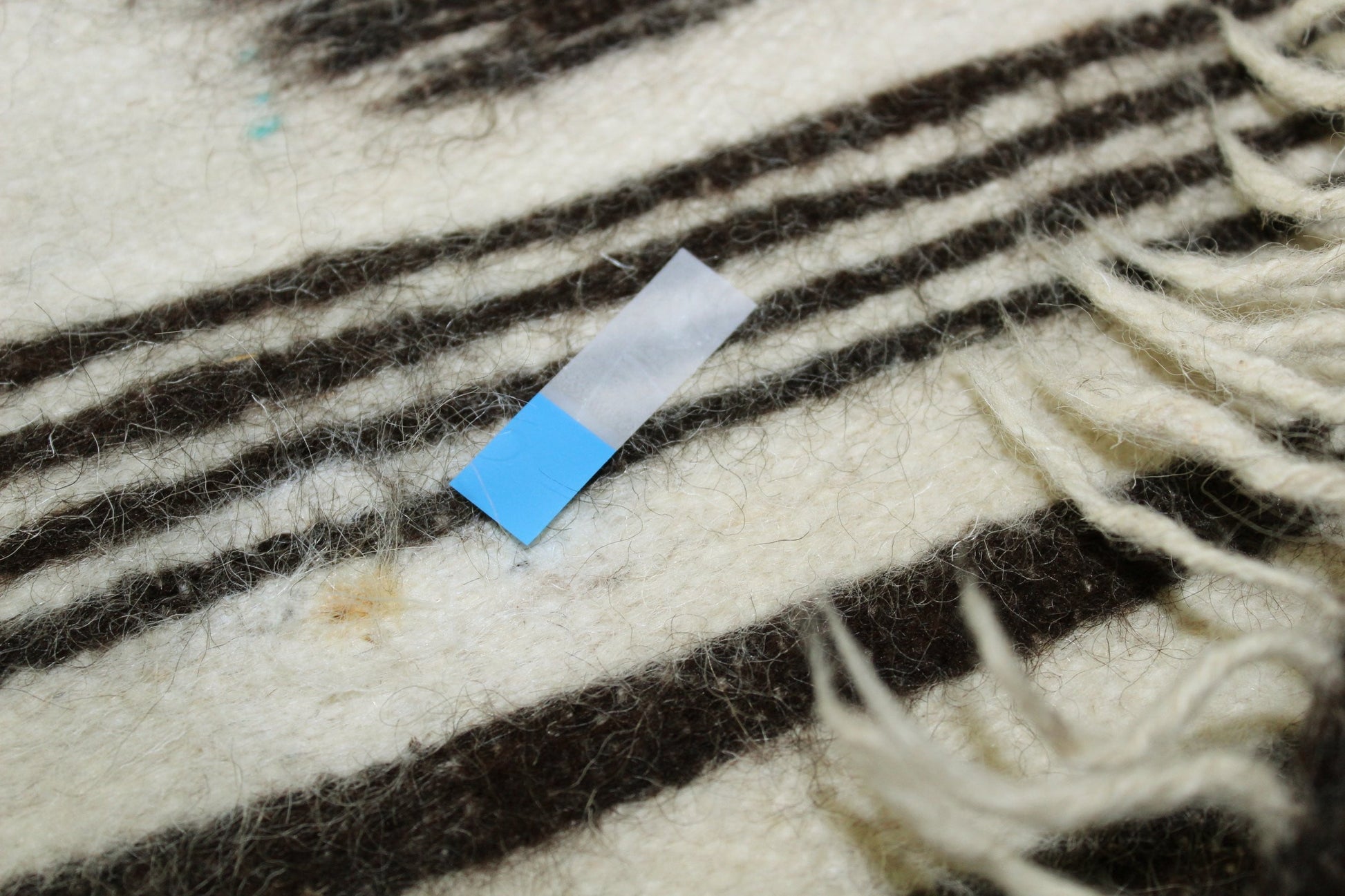 Wool Alpaca Travel Rug Heavy Bed Coverlet - Ivory Dark Brown - 80" X 64" - Area Rug note 1 stain inside blanket rug
