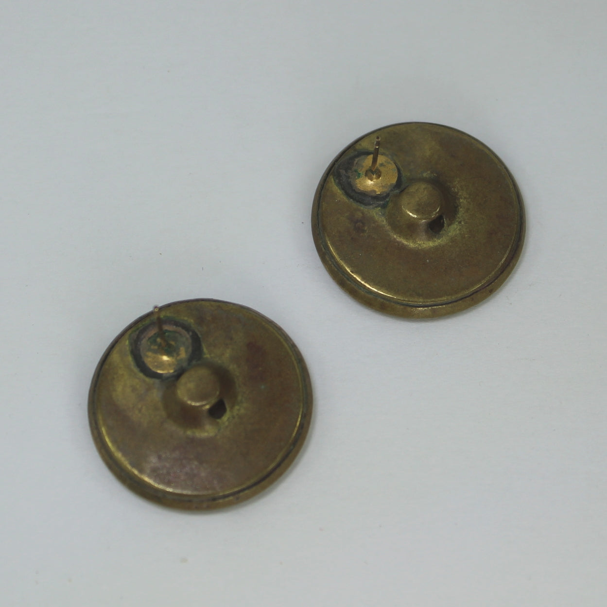 Antique Victorian Metal Buttons Earrings Post Stud Mixed Dimensional Metal brass shank backs