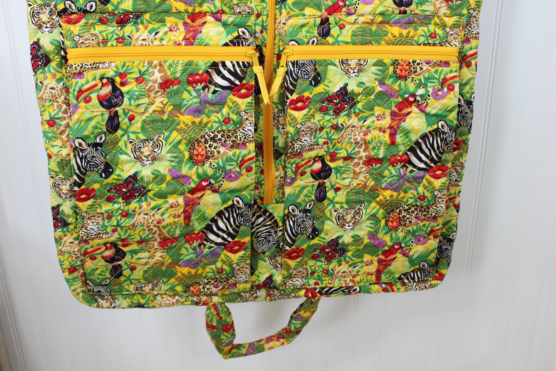 Unbranded Jungle Scene Fabric Garment Carrier Hanging Overnighter - Zebra Toucan large pockets