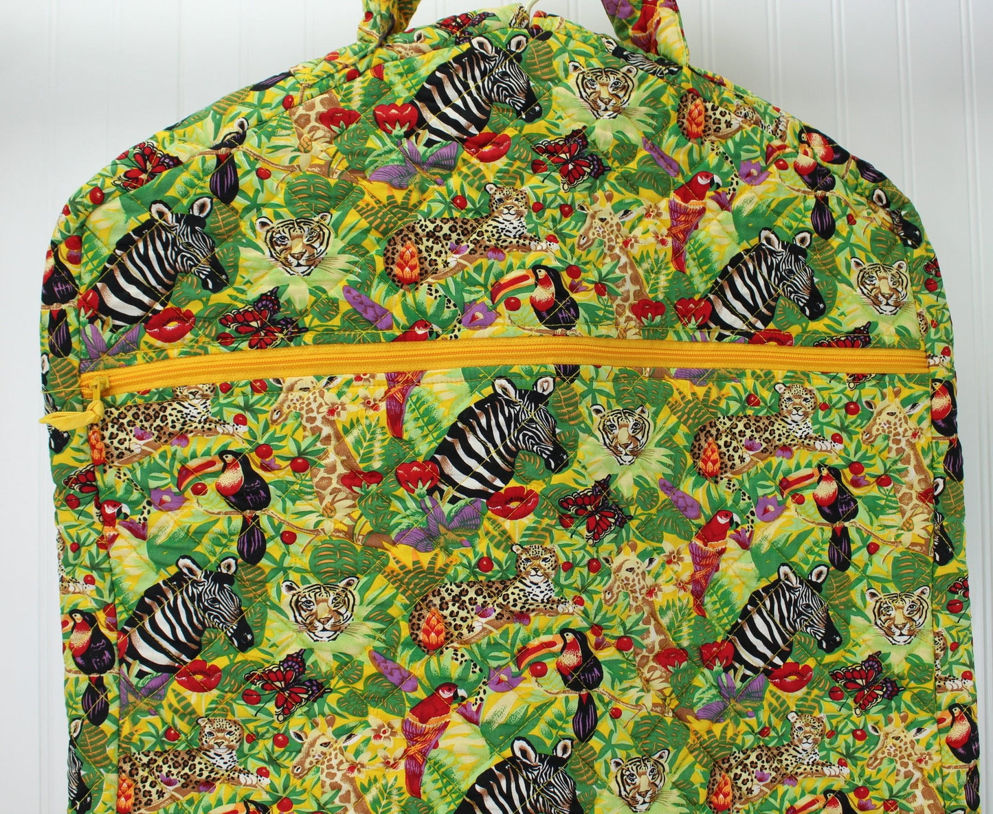 Unbranded Jungle Scene Fabric Garment Carrier Hanging Overnighter - Zebra Toucan bright vibrant colors