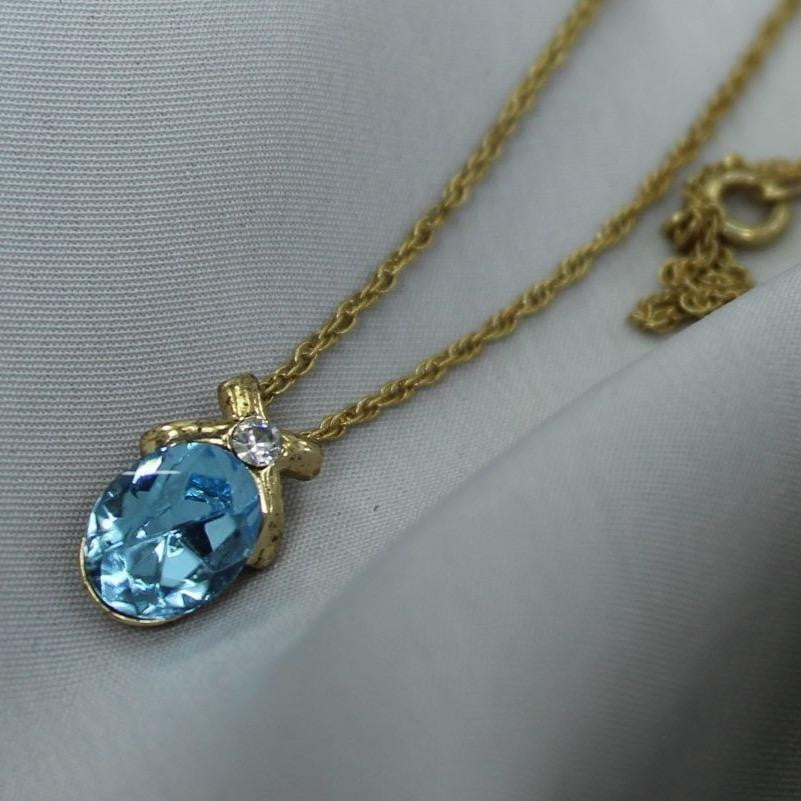 Vintage Austrian Crystal Necklace Faceted Brilliant Blue 18" chain