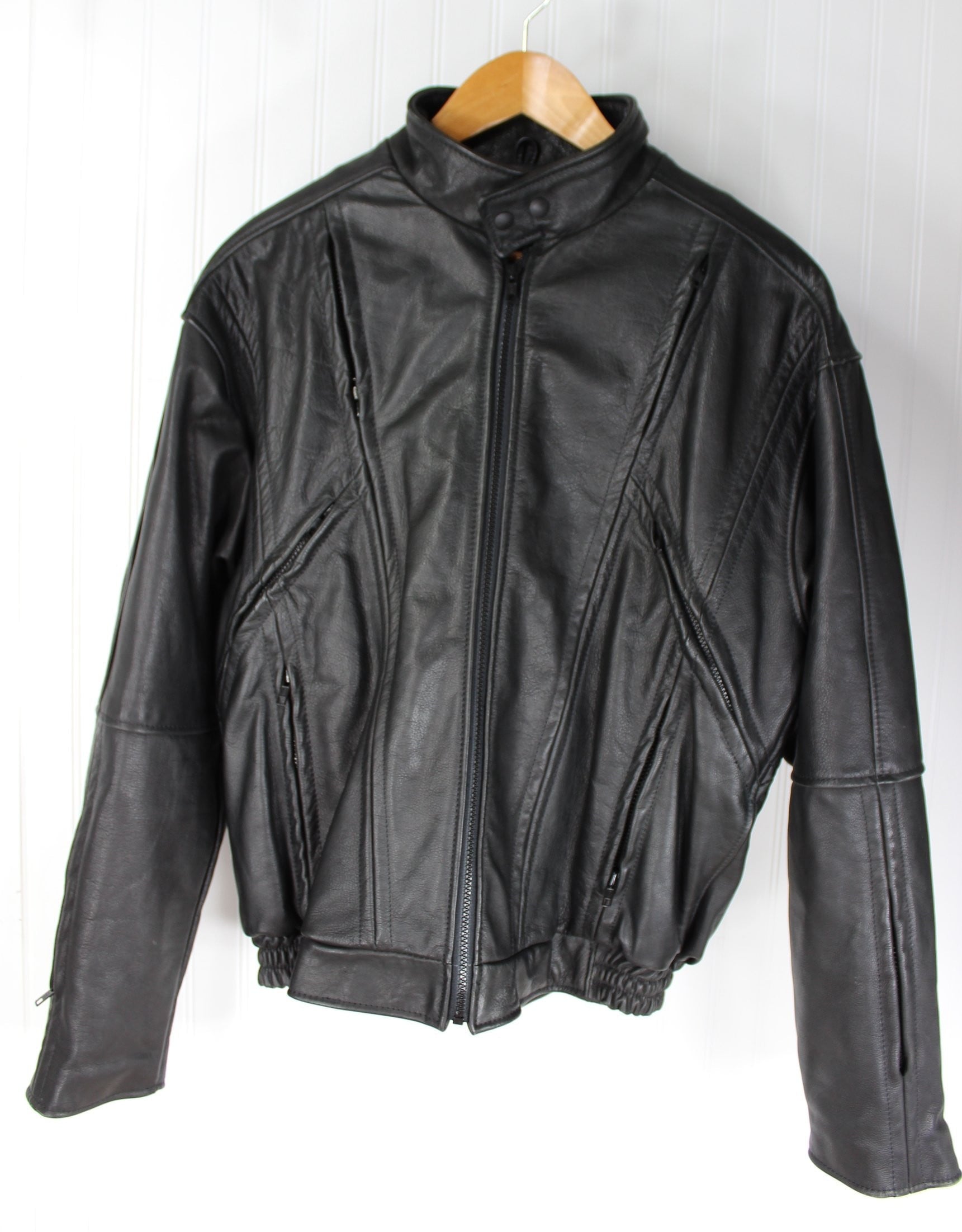 Protech USA Performance Leather Black Motorcycle Jacket M Vintage - Thinsulate Lining 