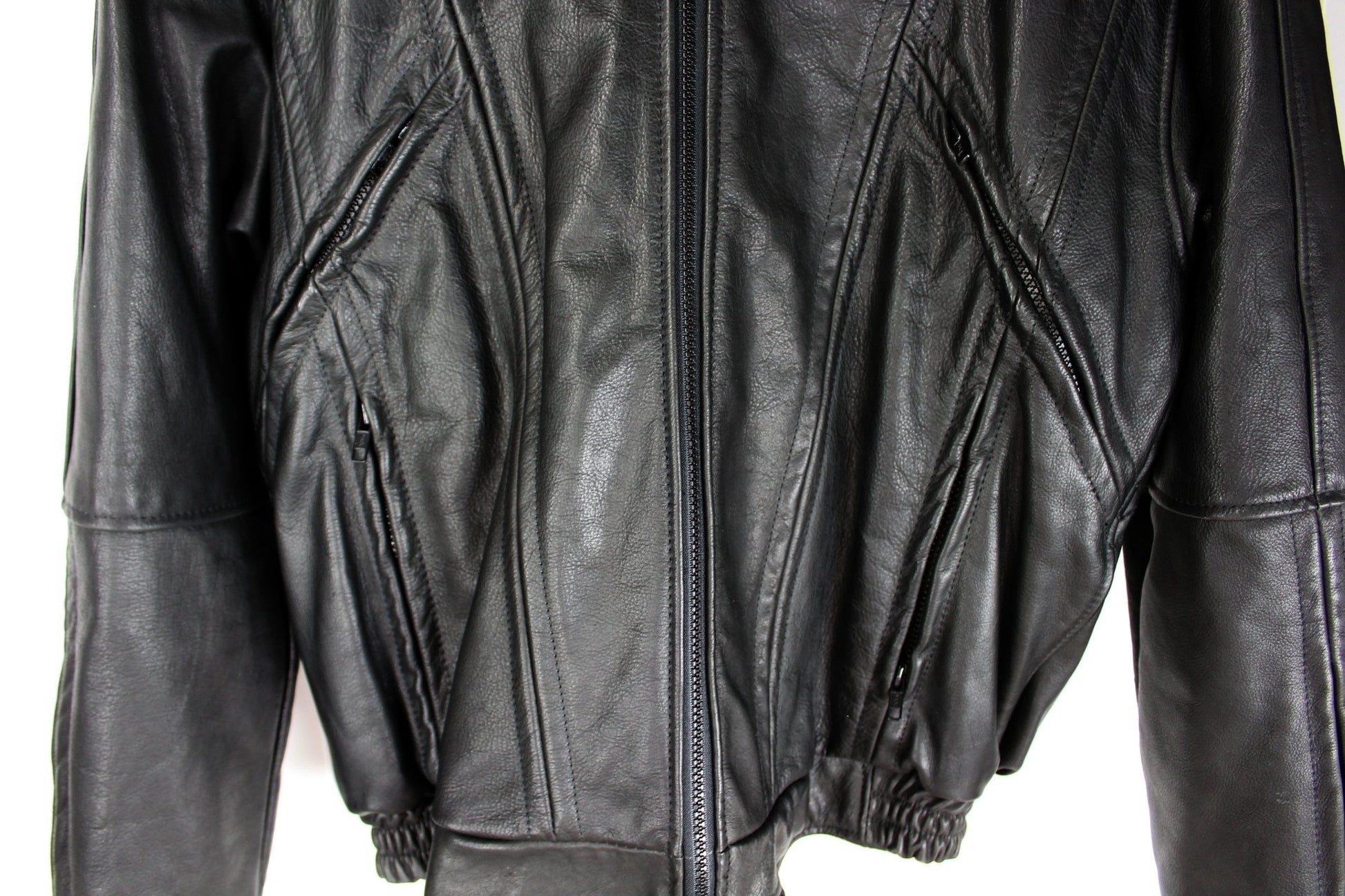 Protech USA Performance Leather Black Motorcycle Jacket M Vintage - Thinsulate Lining  extremely heavy good leather