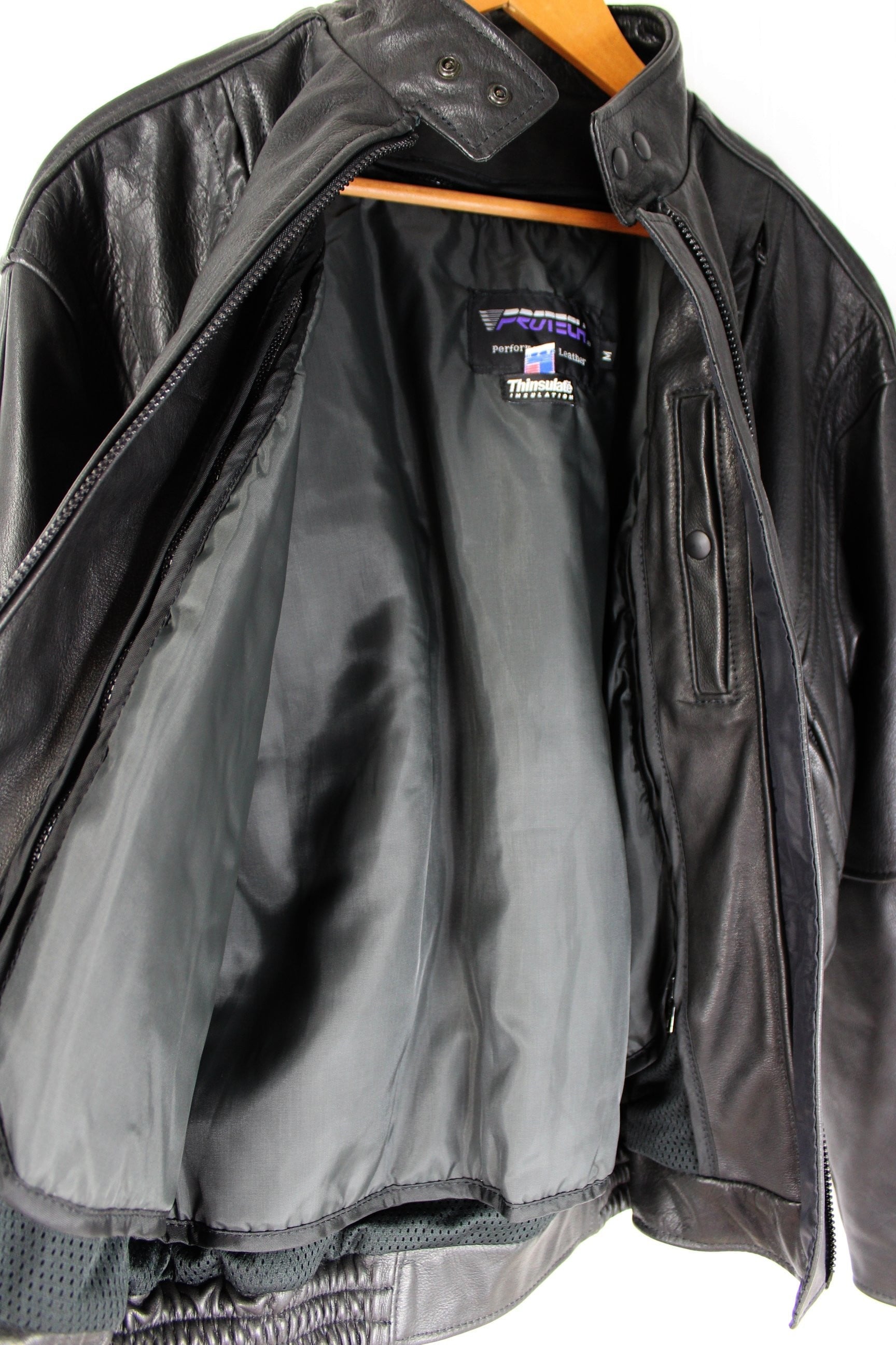 Protech USA Performance Leather Black Motorcycle Jacket M Vintage - Th