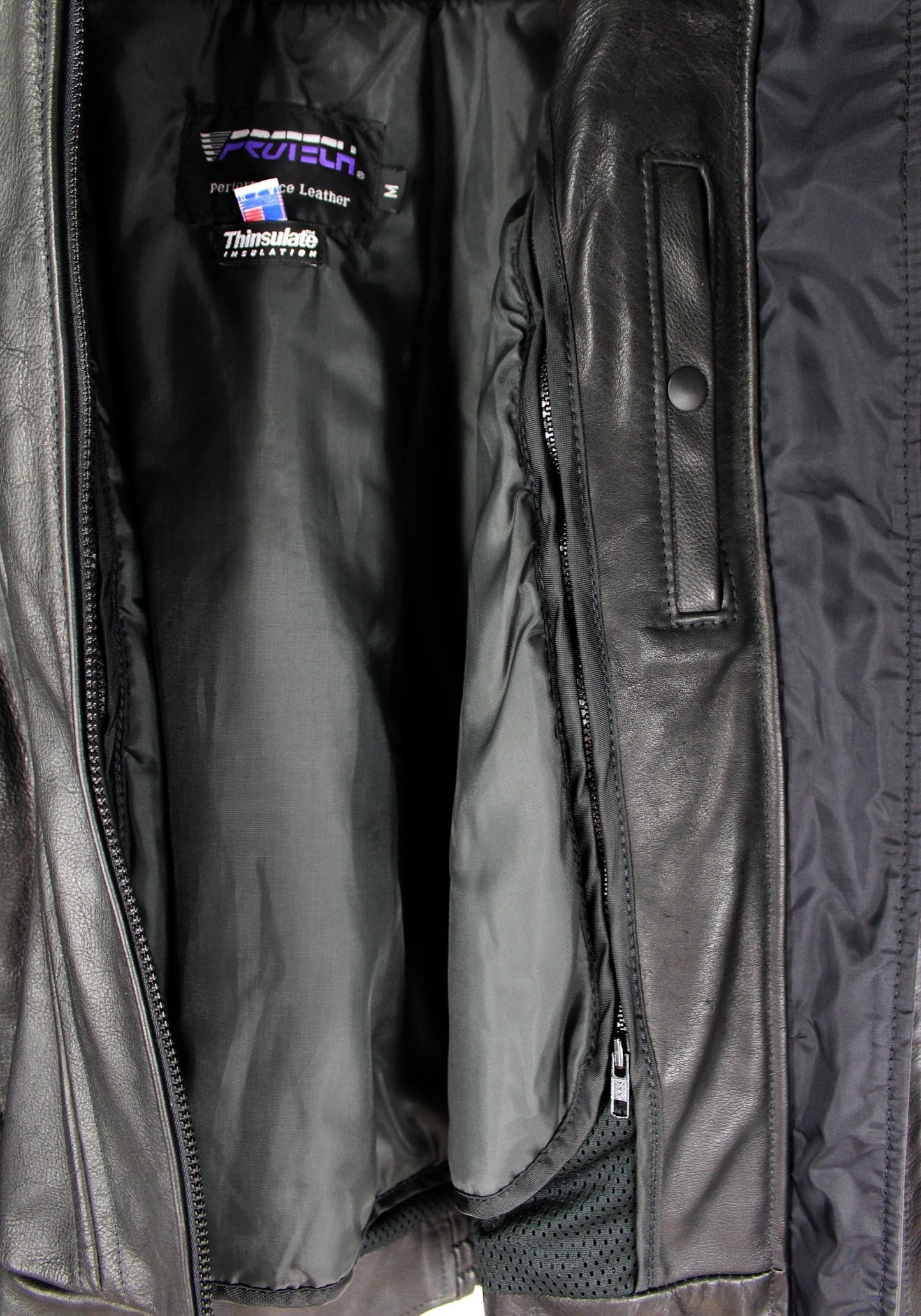 Protech USA Performance Leather Black Motorcycle Jacket M Vintage - Thinsulate Lining  excellent condition quality