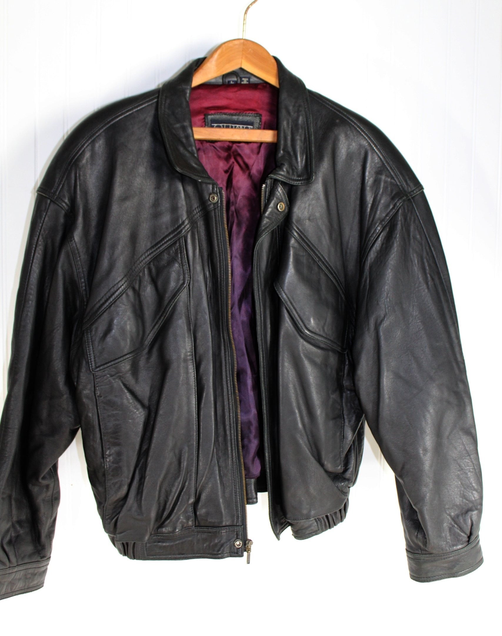 Ottimo Leather Black Bomber Jacket L Vintage - Soft Supple Warm