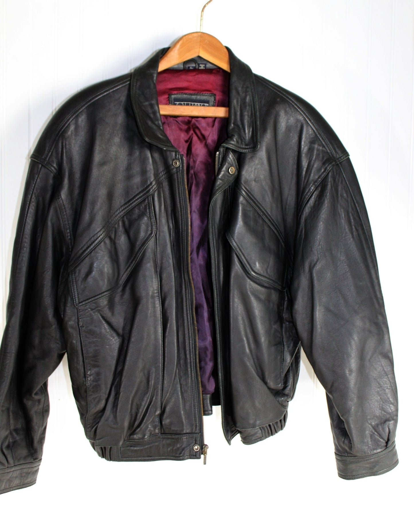Ottimo Leather Black Bomber Jacket L Vintage - Soft Supple Warm flight jacket