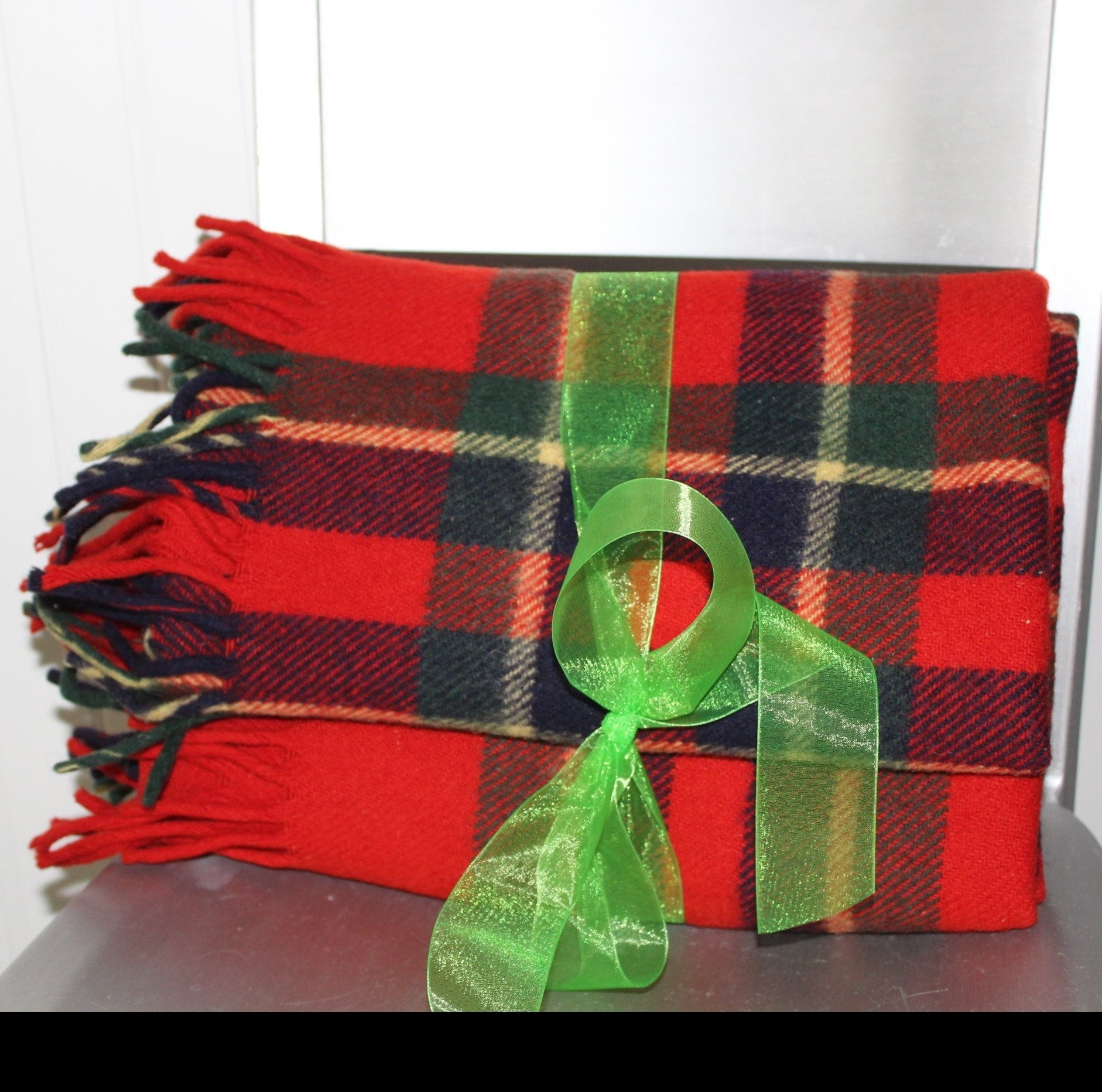Troy Robe USA Wool Throw Blanket - Red Green Black Plaid - 48" x 50"