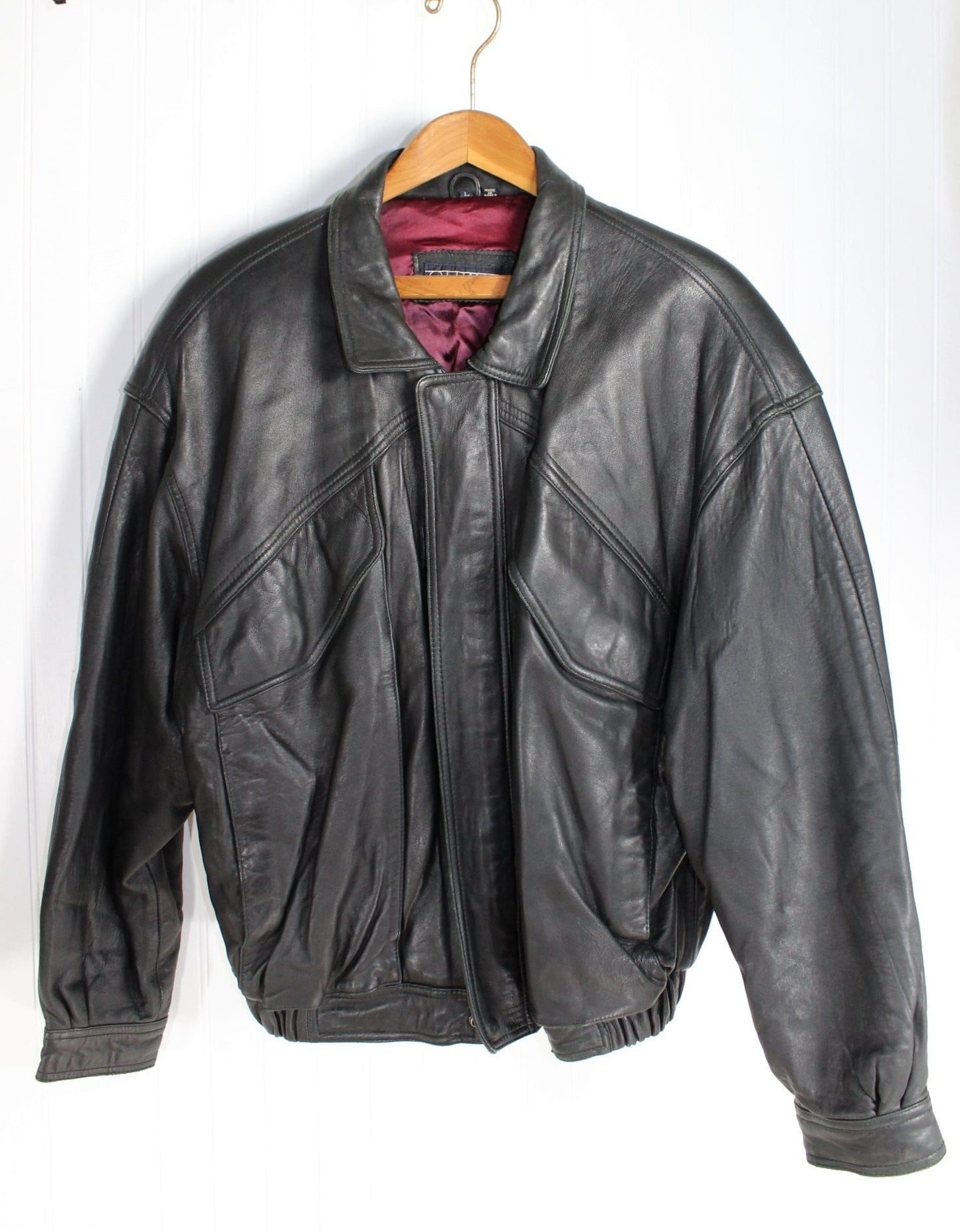 Ottimo Leather Black Bomber Jacket L Vintage - Soft Supple Warm