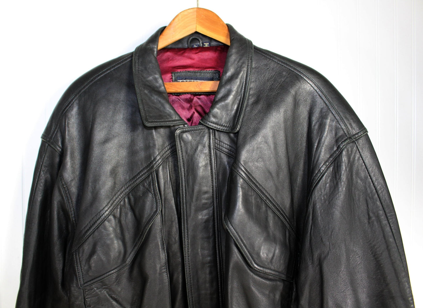 Ottimo Leather Black Bomber Jacket L Vintage - Soft Supple Warm nice leather detail