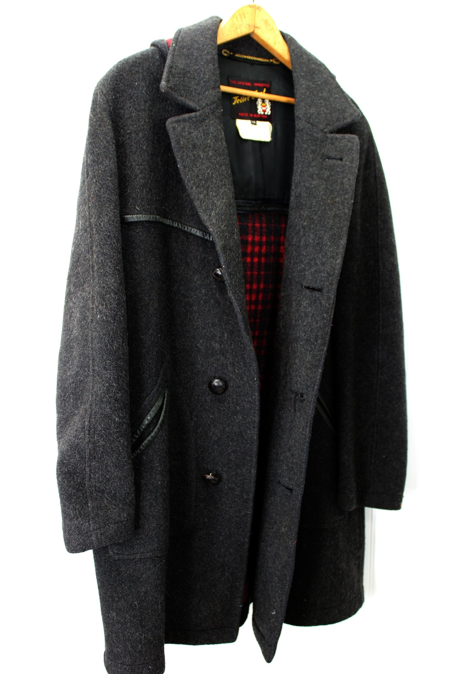 Teller Coat Austria Vintage 1960s Wool Car Coat - Fully Lined - Hood Buttons dense warm