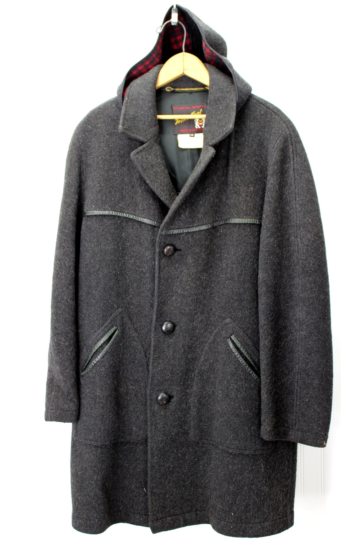 Teller Coat Austria Vintage 1960s Wool Car Coat - Fully Lined - Hood Buttons