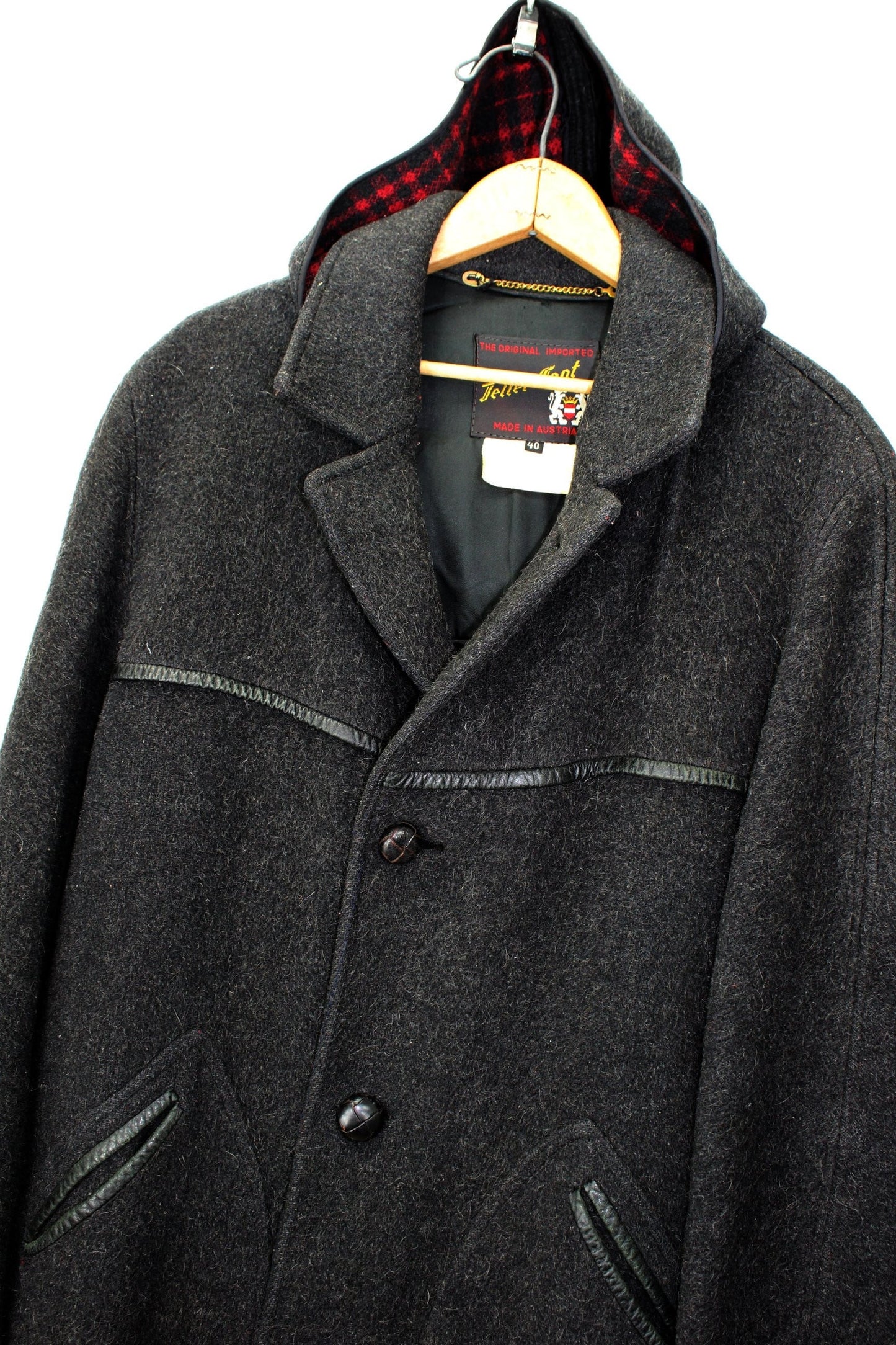 Teller Coat Austria Vintage 1960s Wool Car Coat - Fully Lined - Hood Buttons  removable hood