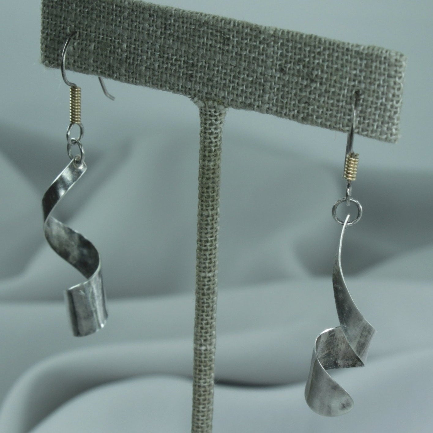 Wire Fish Hook Earrings Sterling Curled Ribbon
