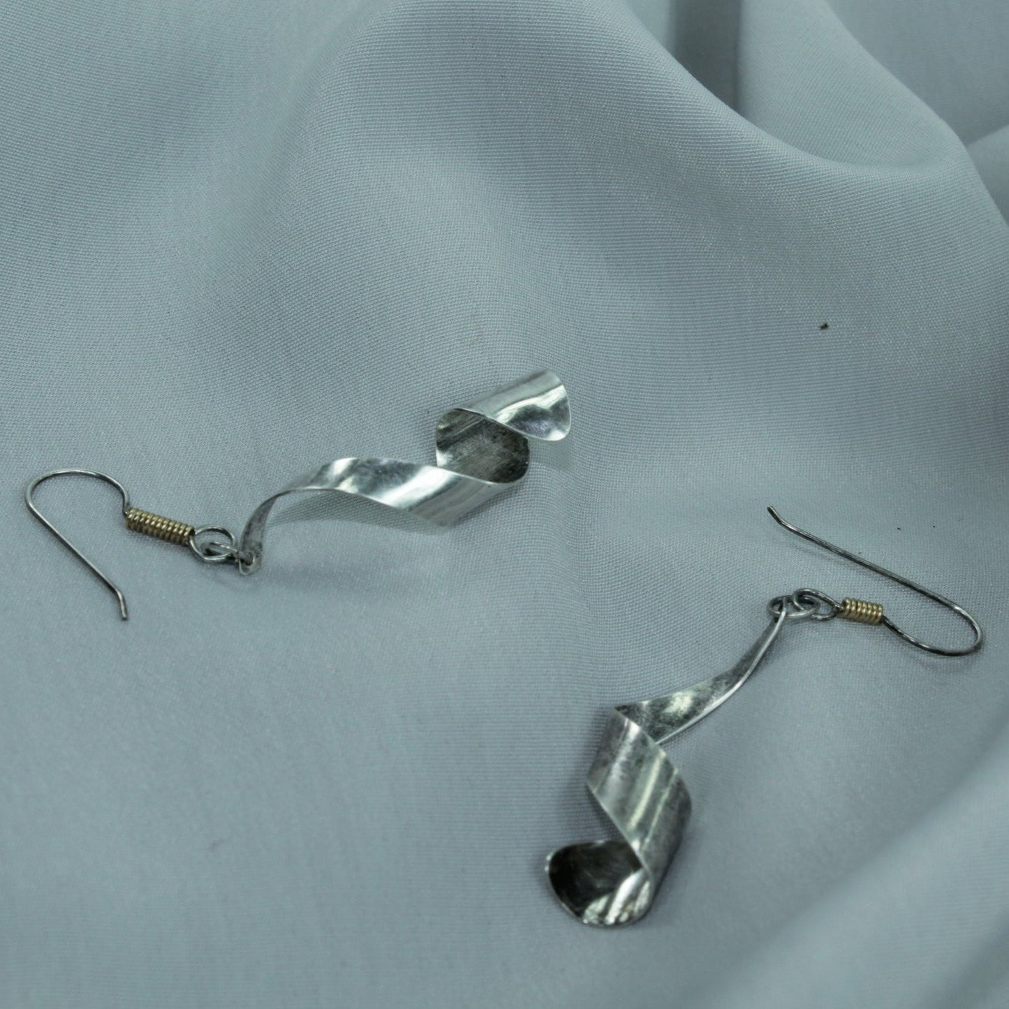 Wire Fish Hook Earrings Sterling Curled Ribbon mod