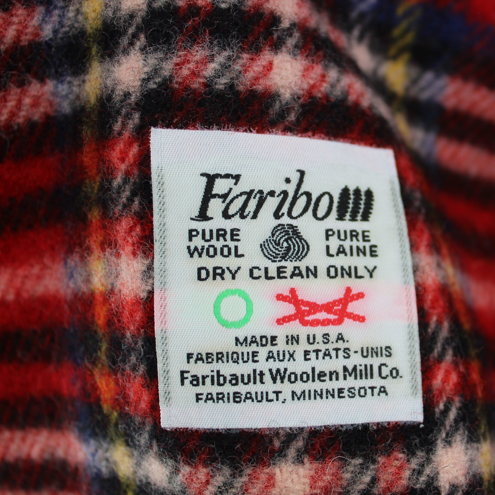 Faribo Classic Wool Throw Blanket Red Plaid - 54" by 50" USA orig ribbon tag with care remarks