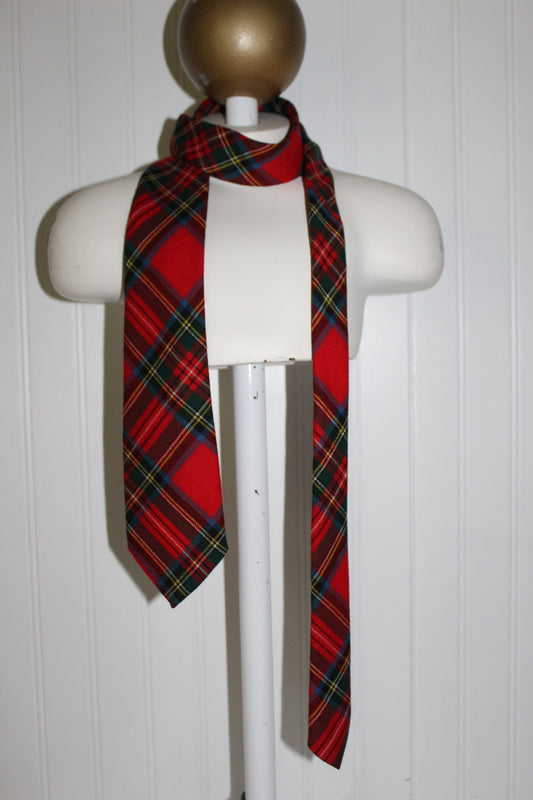 Vintage Wool Necktie Royal Stewart Red Plaid Tartan Scotland