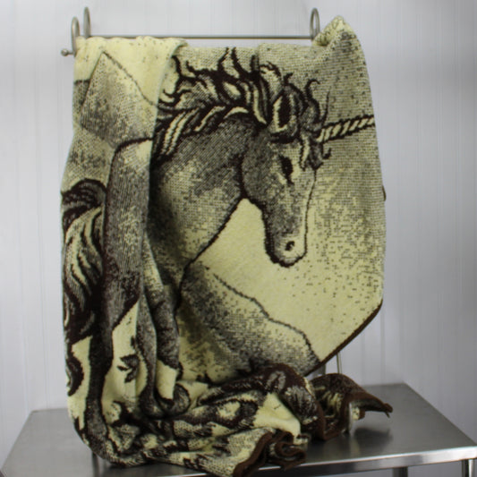 Acrylic Unicorn Throw Blanket Browns Cream Reversible