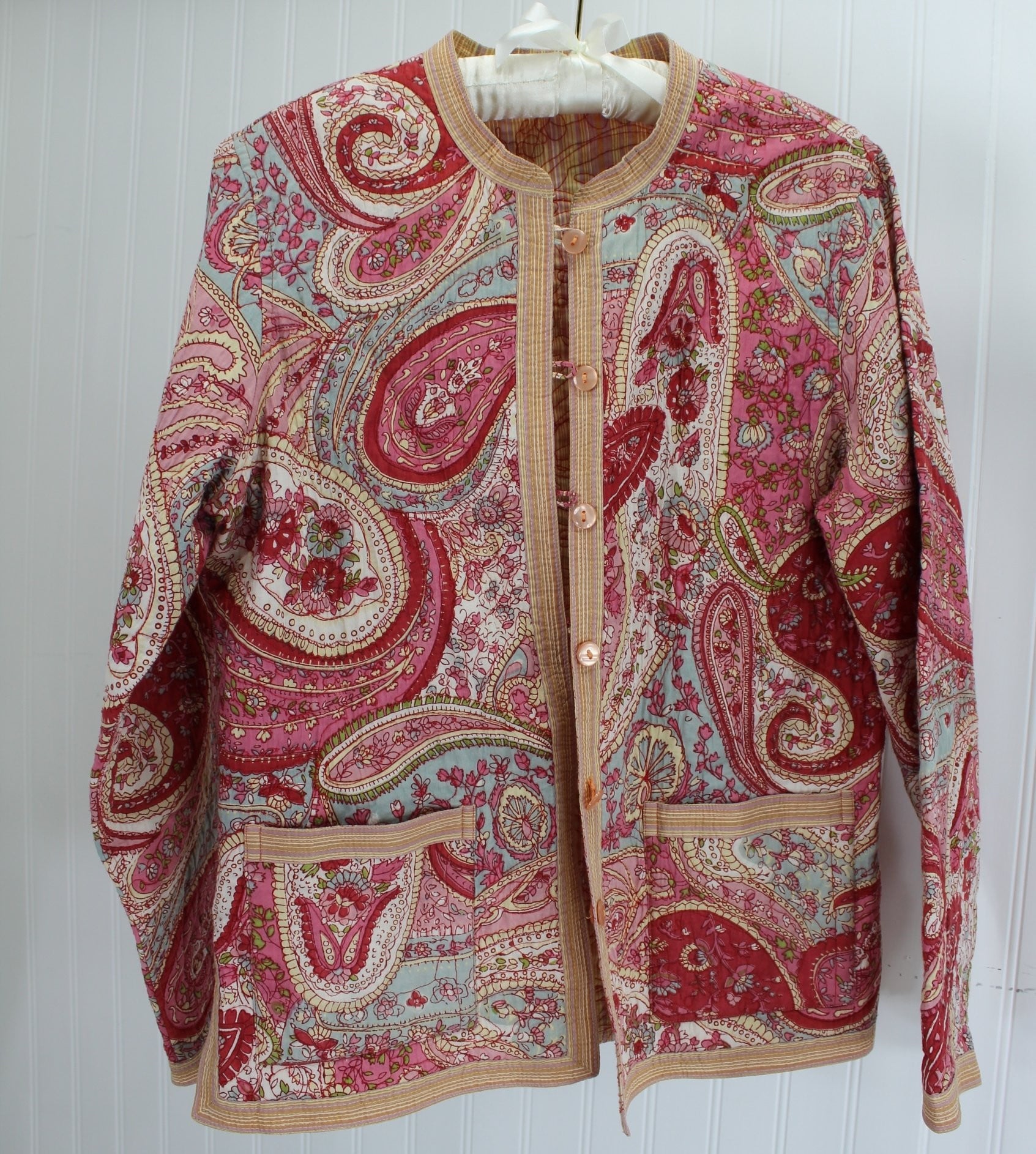 Reversible Quilted Jacket Vera Style Paisley Rose Pink Cream lightweight