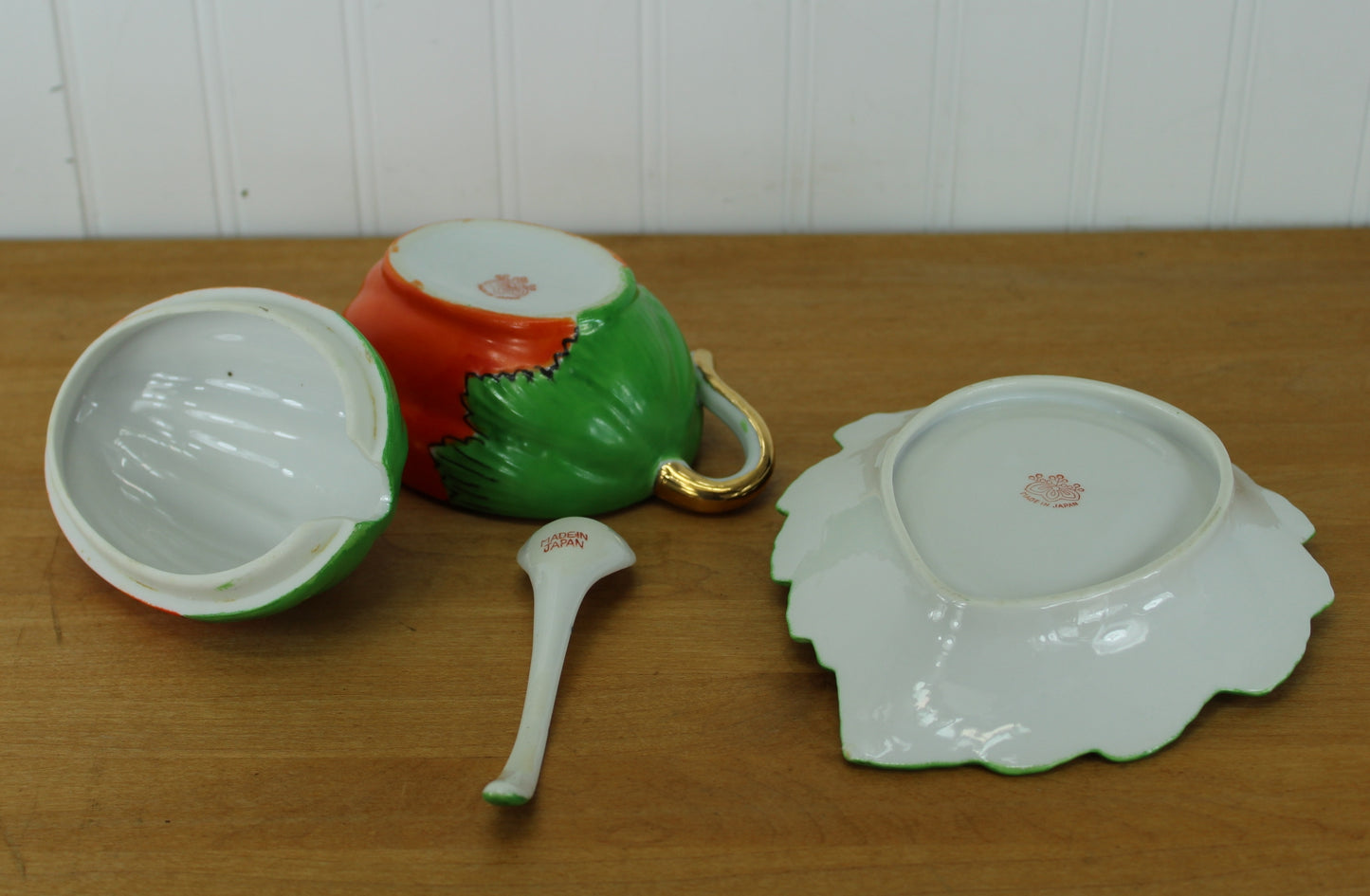 Lusterware Mayonnaise Sauce Set - Melon Shape Bowl Platter Server - Japan marked