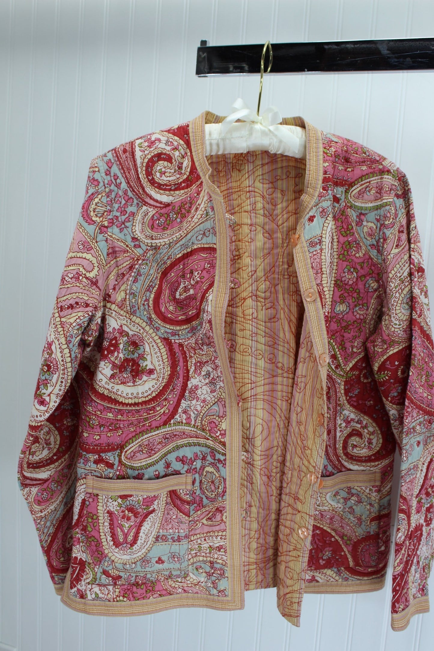 Reversible Quilted Jacket Vera Style Paisley Rose Pink Cream