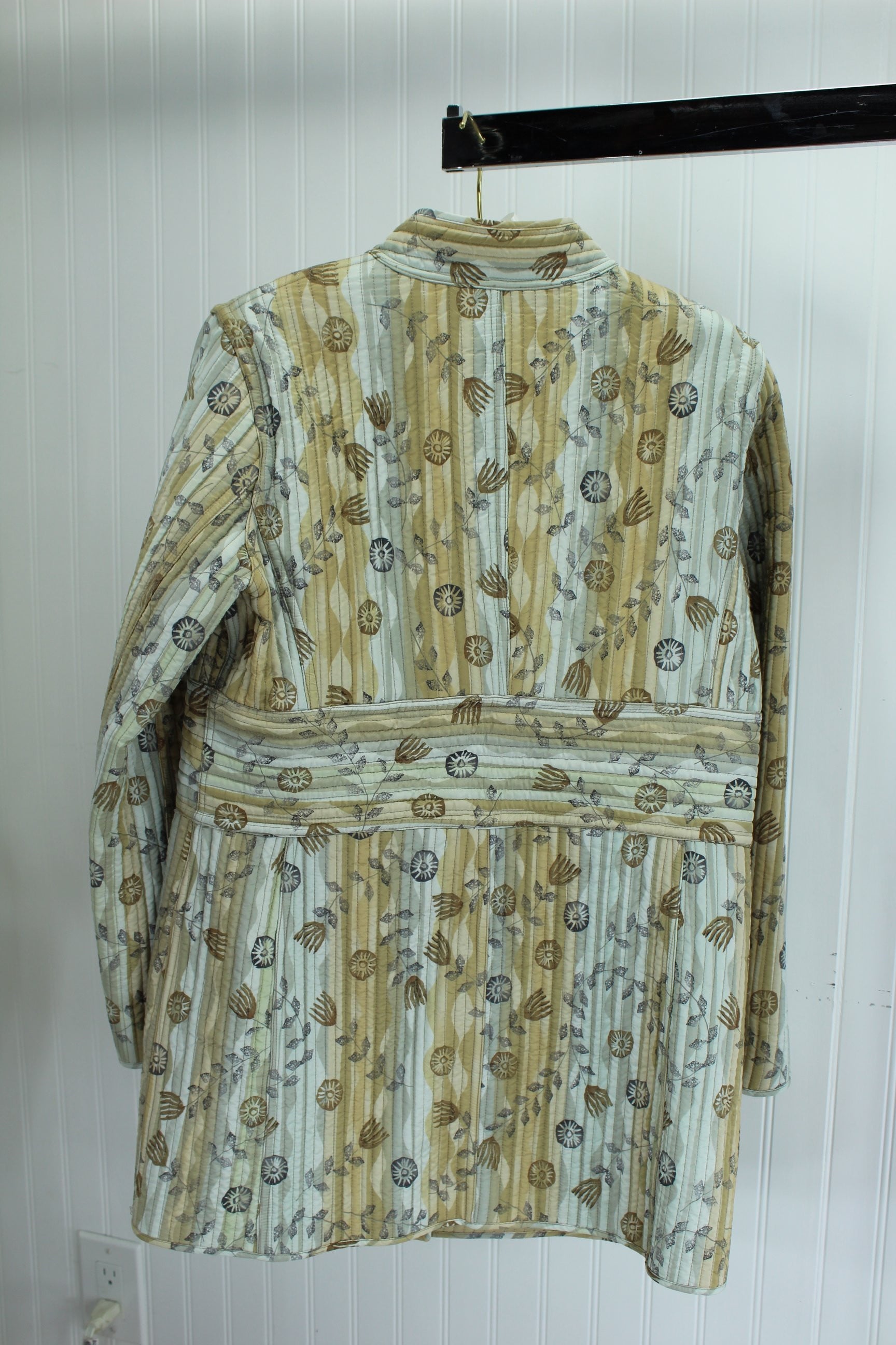 SIGRID OLSEN Reversible Quilted Long Jacket Browns Beige Silk Poly Hand Wash excellent