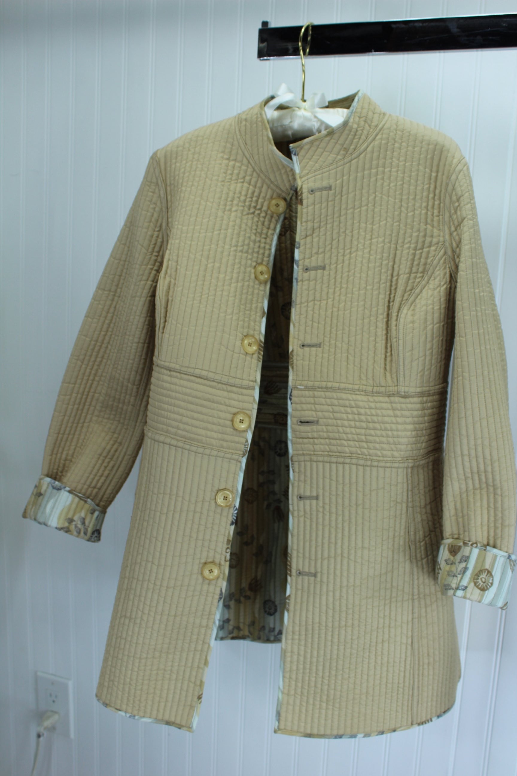 SIGRID OLSEN Reversible Quilted Long Jacket Browns Beige Silk Poly Hand Wash orig label
