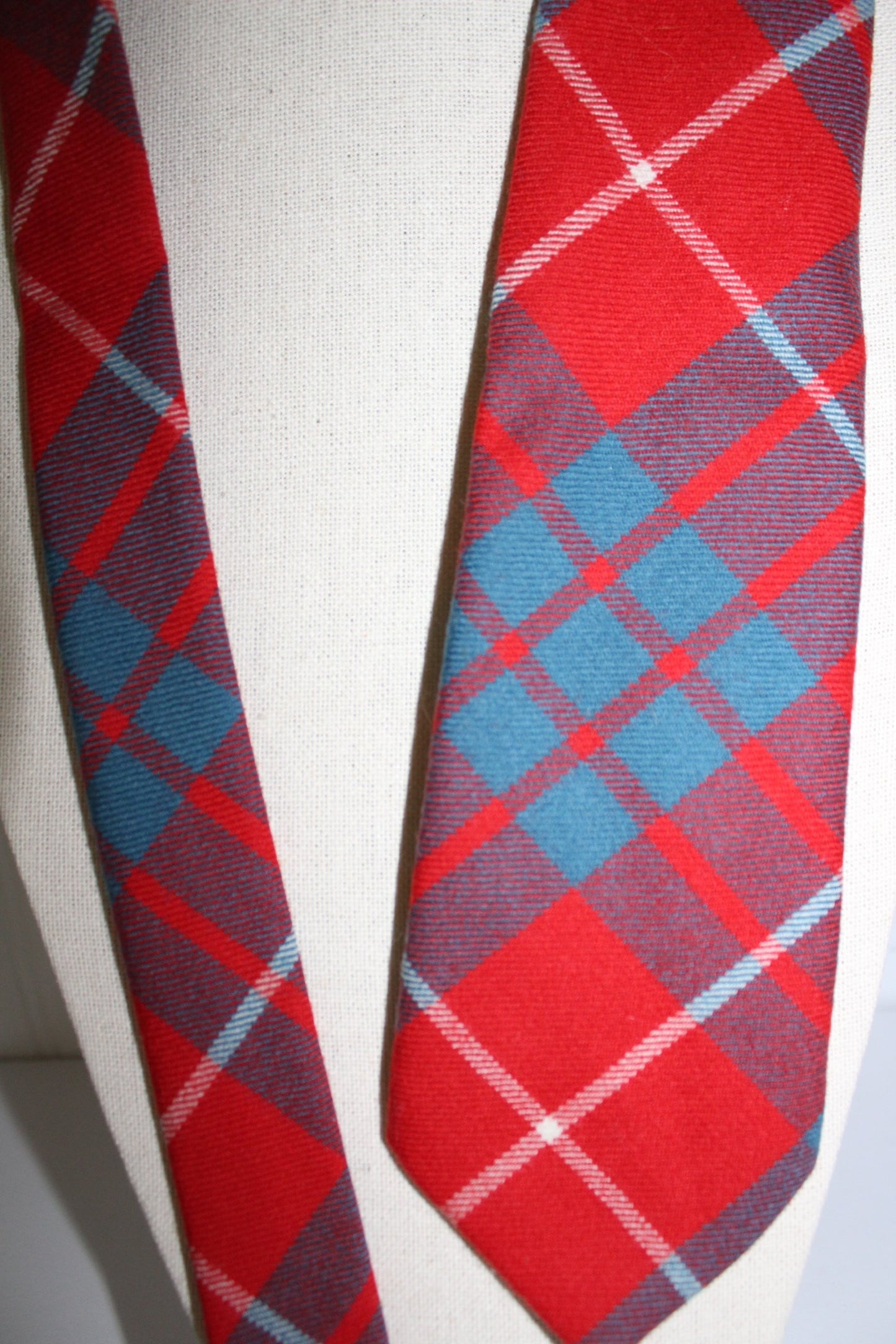 Wool Necktie Red Teal Plaid WB Logo