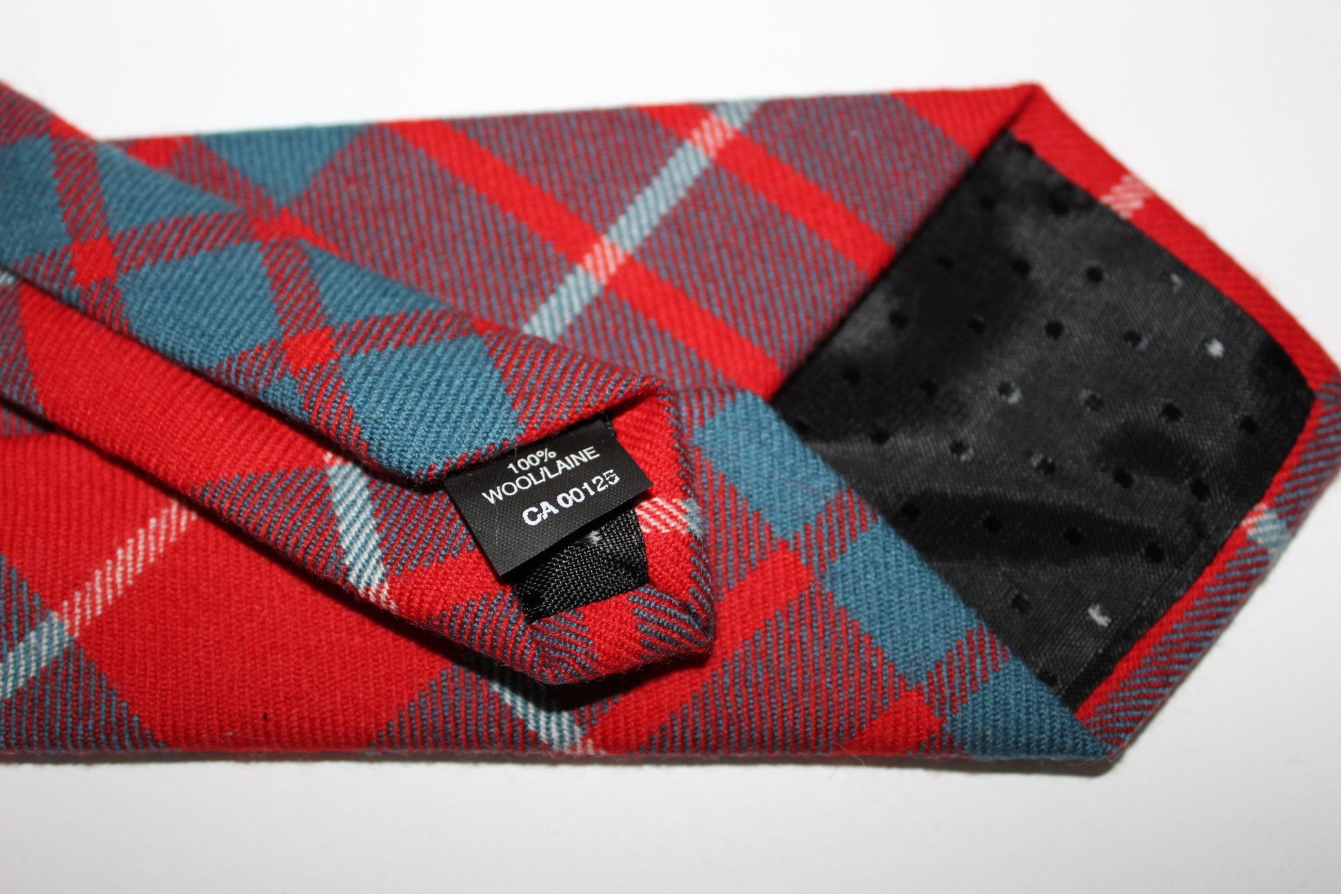 Wool Necktie Red Teal Plaid WB Logo rare color