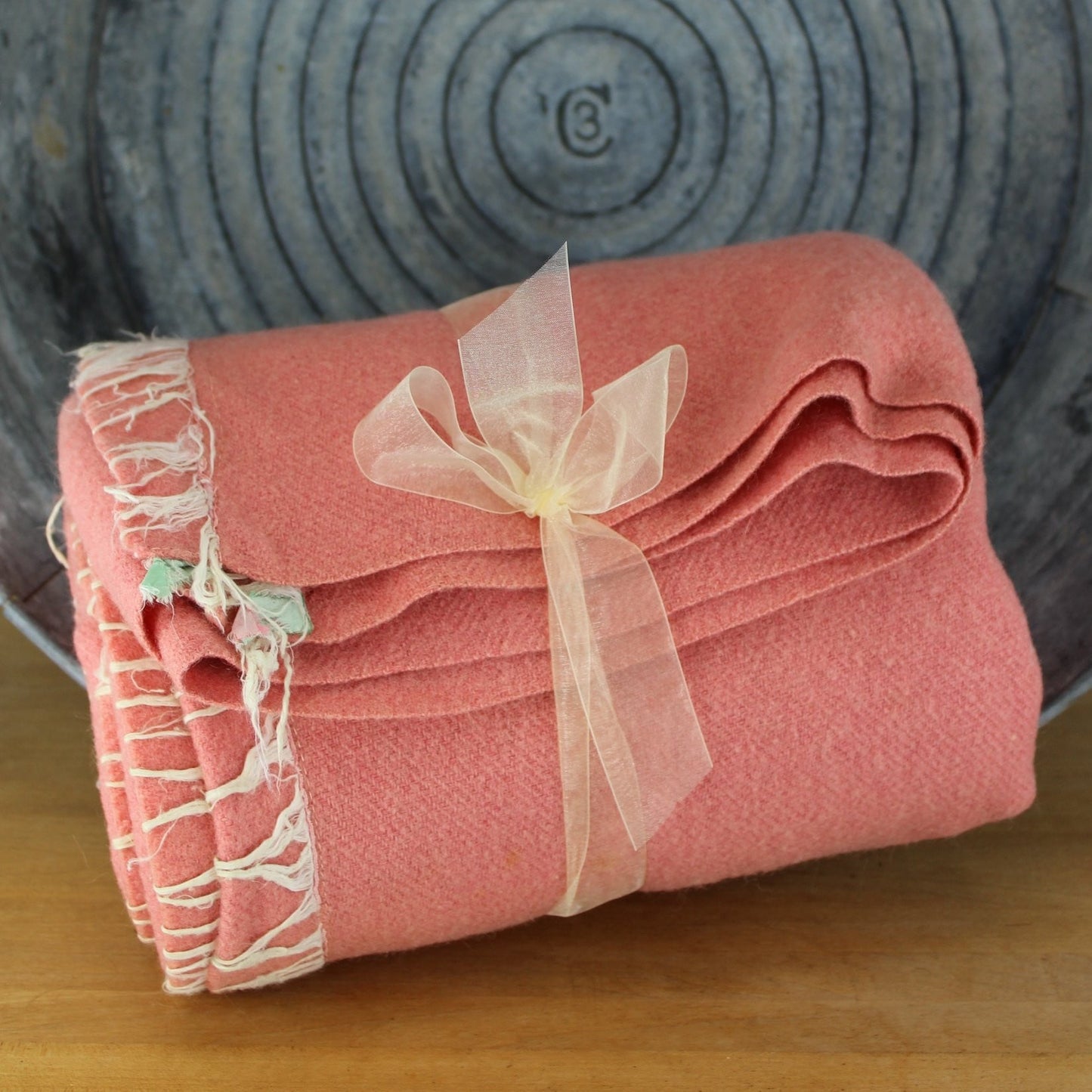 Wool Blanket - 1940s 50s - Rose Pink Soft Nice Weave - 68" X 79"