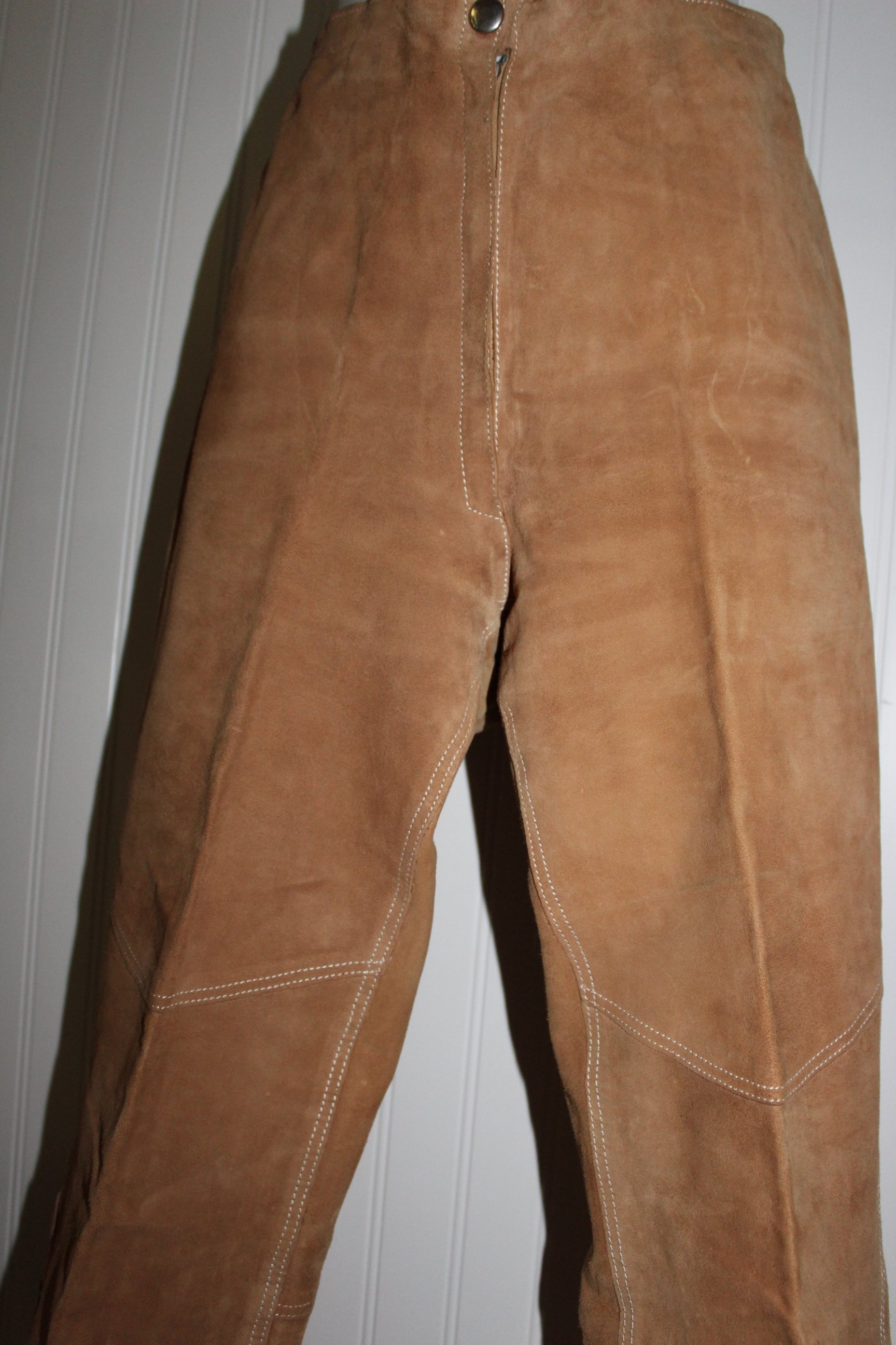 Vintage Leather Pants Laced Flare Leg Caramel Cream Top Stitch Great Detail southwest