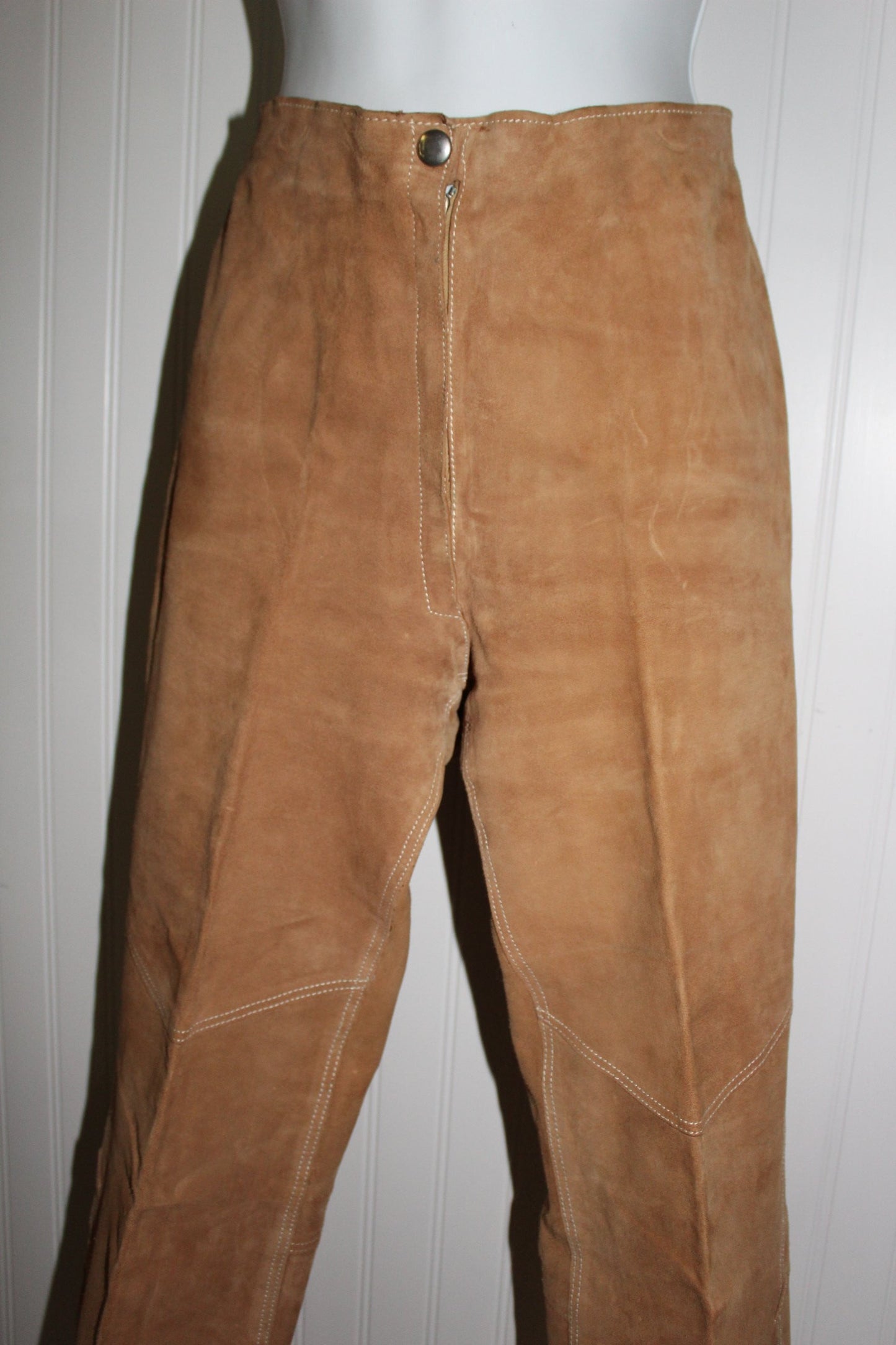 Vintage Leather Pants Laced Flare Leg Caramel Cream Top Stitch Great Detail