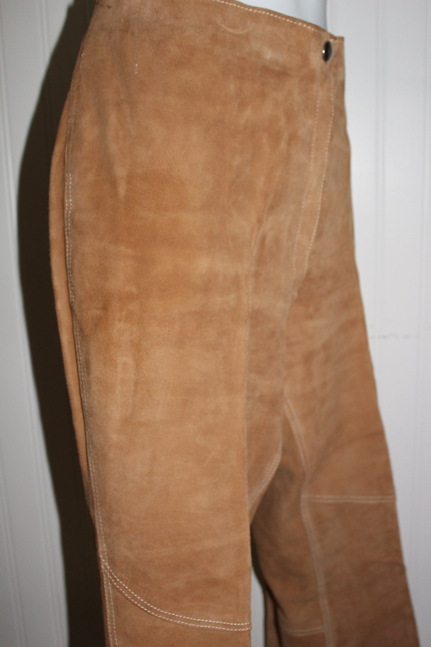 Vintage Leather Pants Laced Flare Leg Caramel Cream Top Stitch Great Detail boot leg