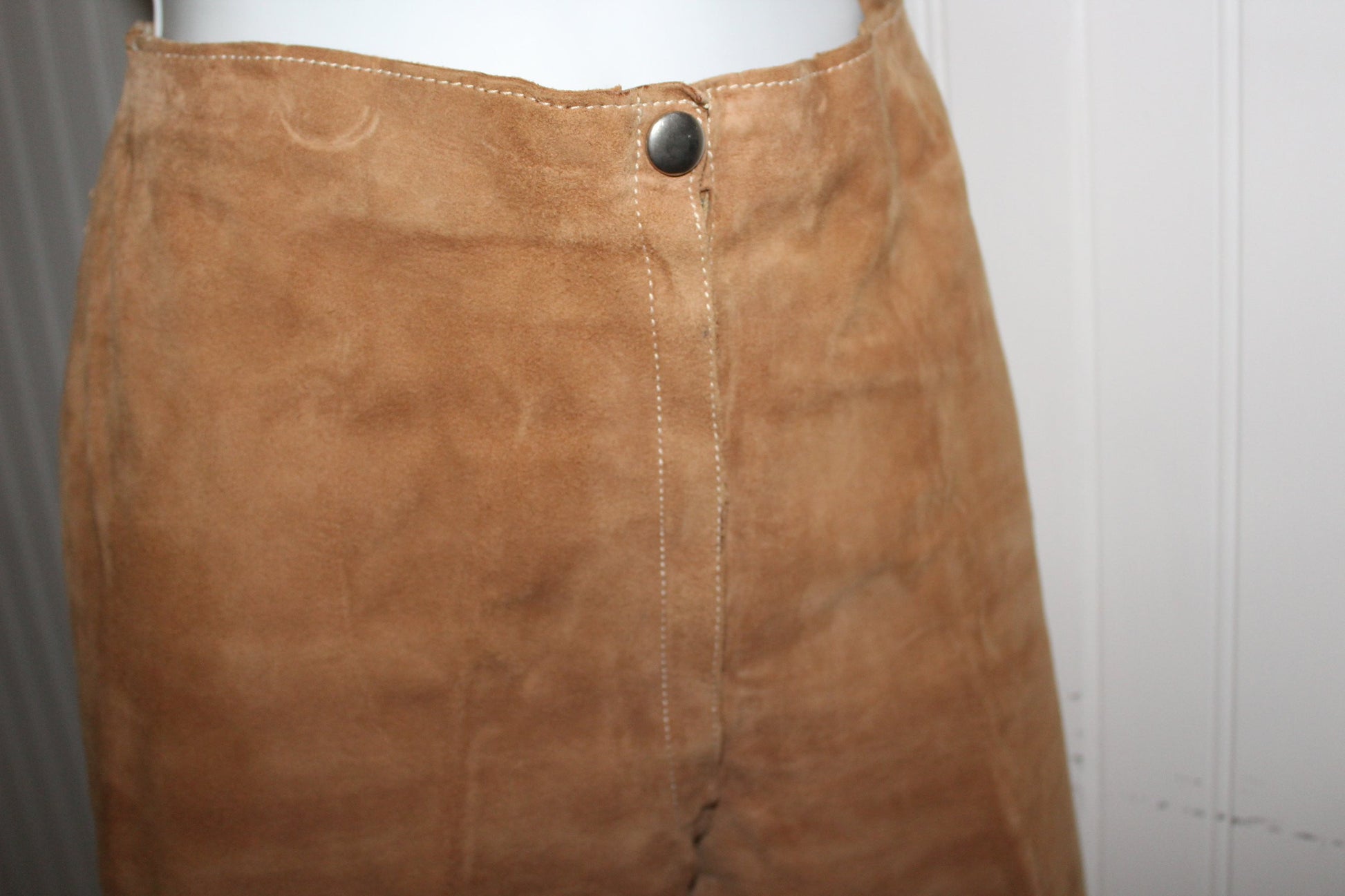Vintage Leather Pants Laced Flare Leg Caramel Cream Top Stitch Great Detail cowgirl