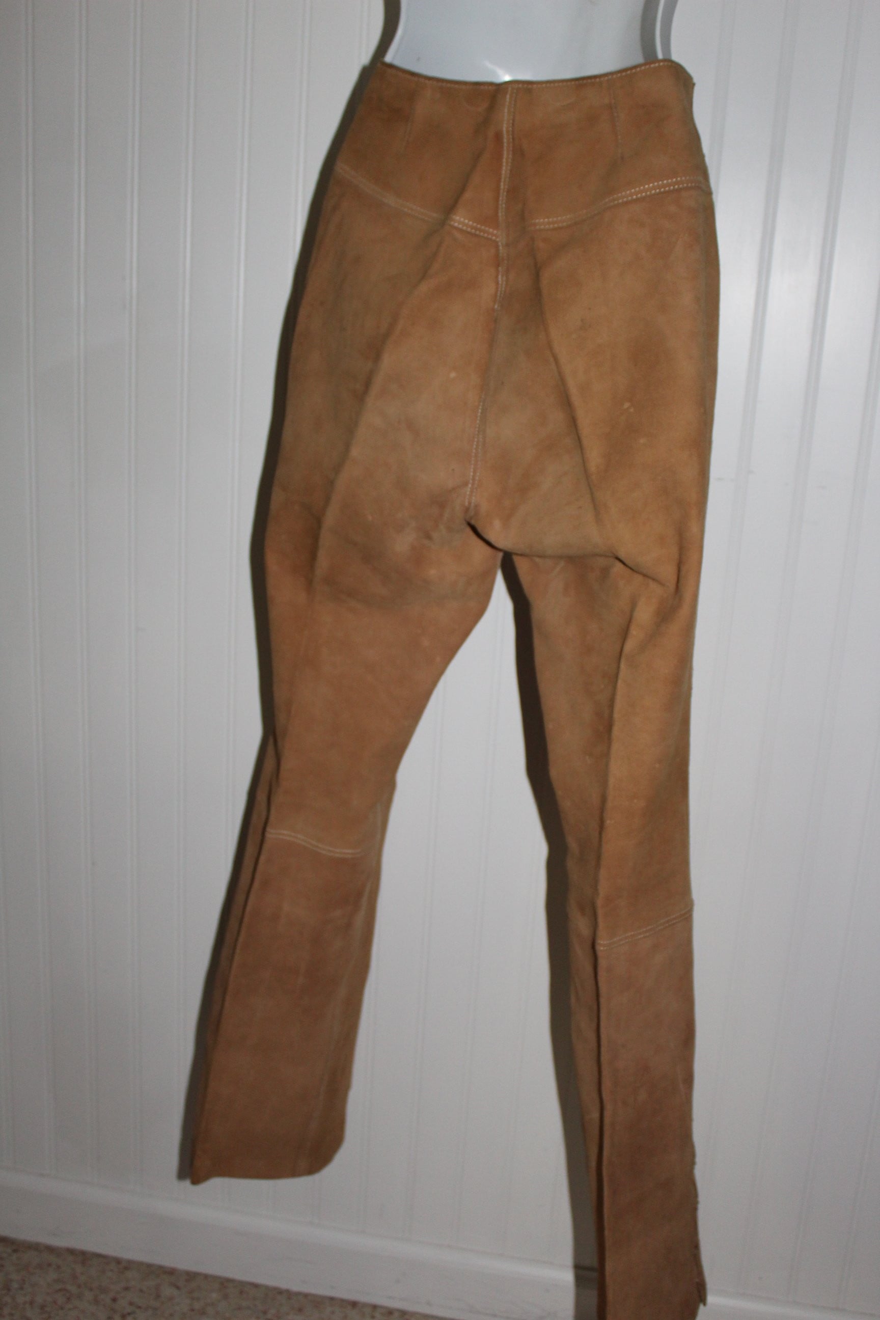 Vintage Leather Pants Laced Flare Leg Caramel Cream Top Stitch Great Detail bell bottom