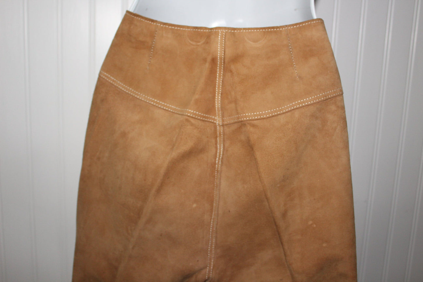 Vintage Leather Pants Laced Flare Leg Caramel Cream Top Stitch Great Detail snap waist