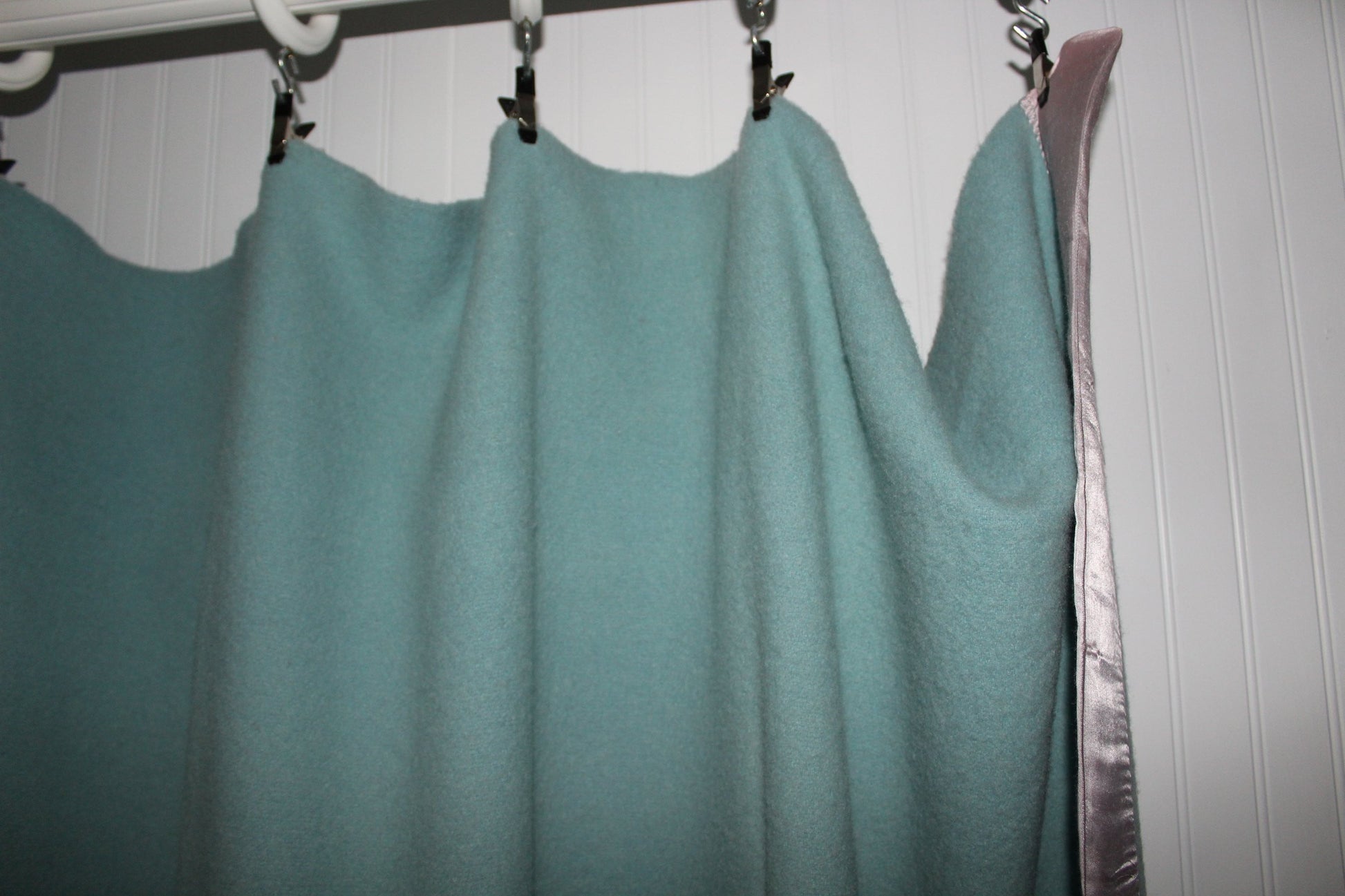 Wool Blanket 1950s Vintage Blue Wide Satin Binding 69" X 83" good color