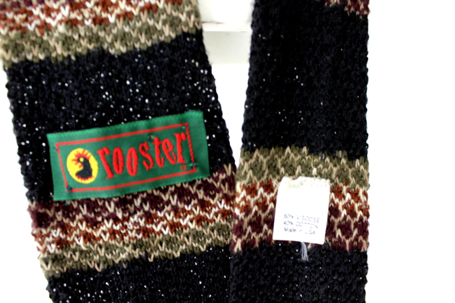 Rooster Woven Necktie - Vintage Sweater Knit Browns Green - 54" X 3 1/4" original tags