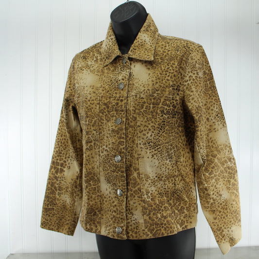 Chico's Design Leopard Print Cotton Jacket Adjustable Band Waist Chico Size 0