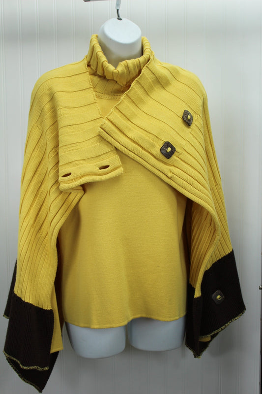 Belamie Turtleneck Top With Matching Shawl Yellow Wool/Acrylic Blend Vintage