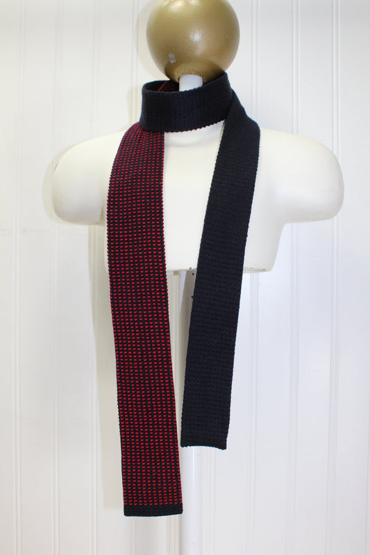 Macy' Men's Store Necktie - Vintage Robert Stewart - Lisle Cotton Knit Red Navy Blue